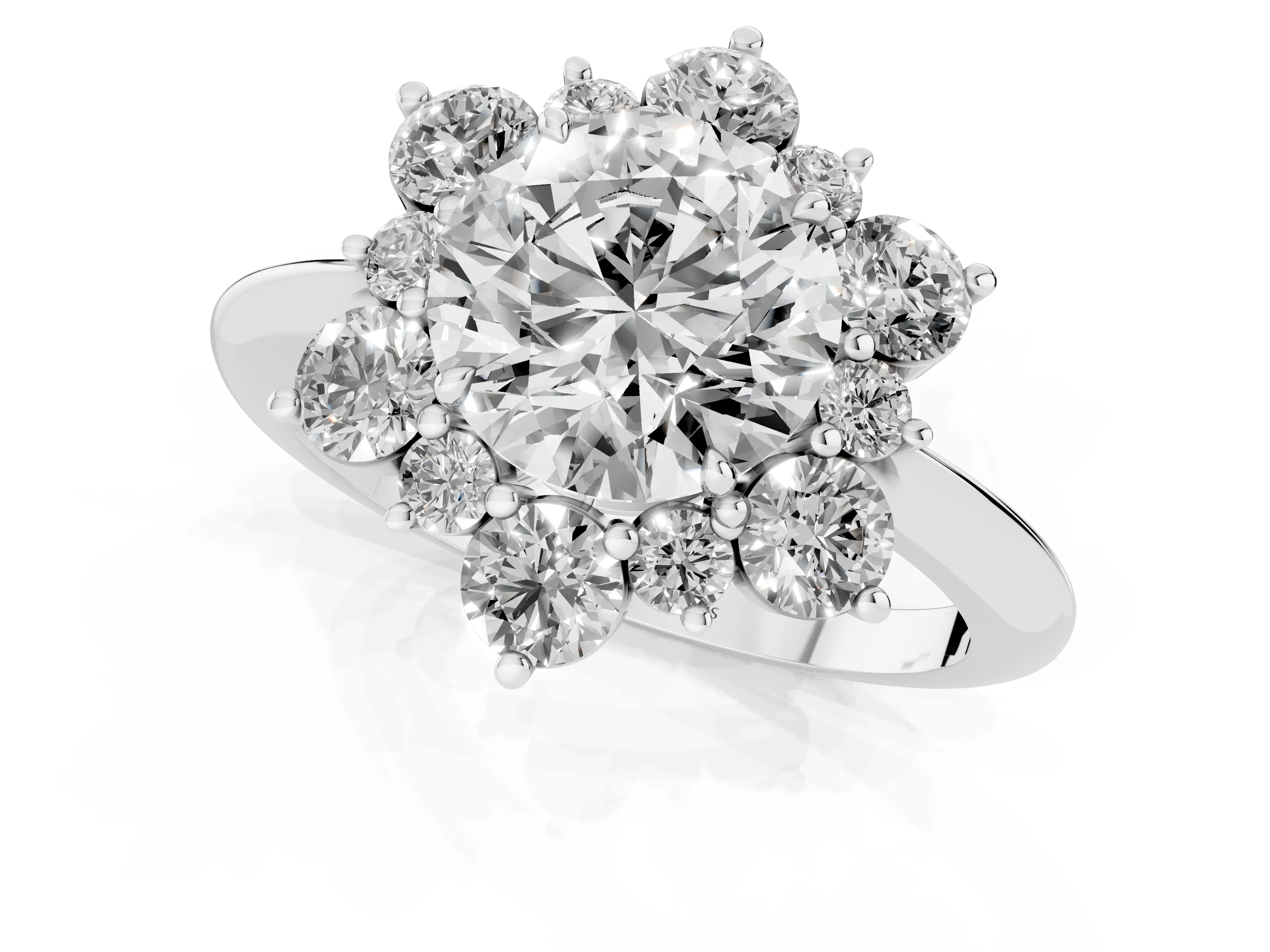 Round Cut Diamond Cluster Halo Ring Set in Platinum with Solitaire Band and Prong Setting – second view