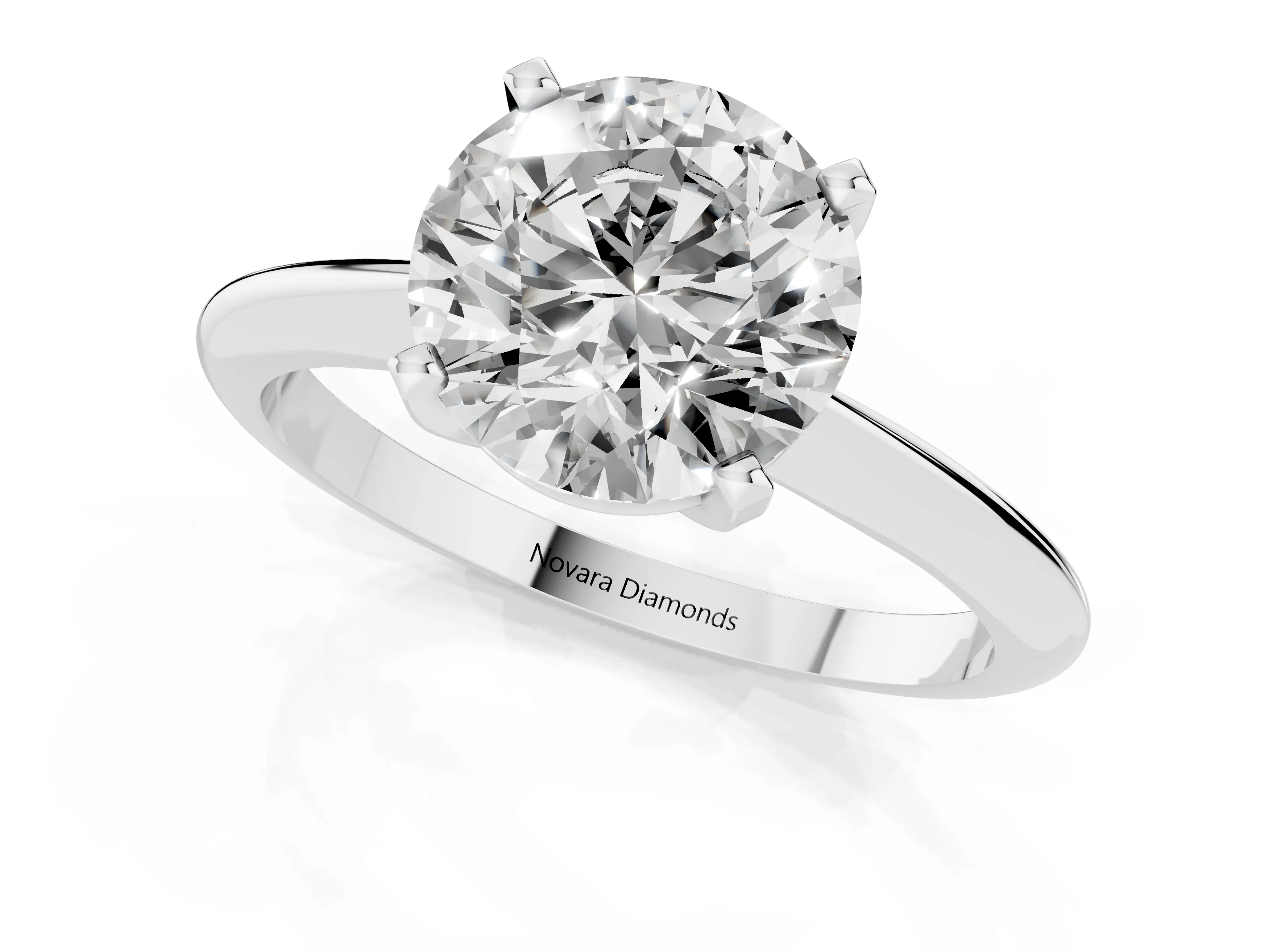 Round Cut Diamond Solitaire Ring Set in Platinum with Prong Setting on a Plain Round Band