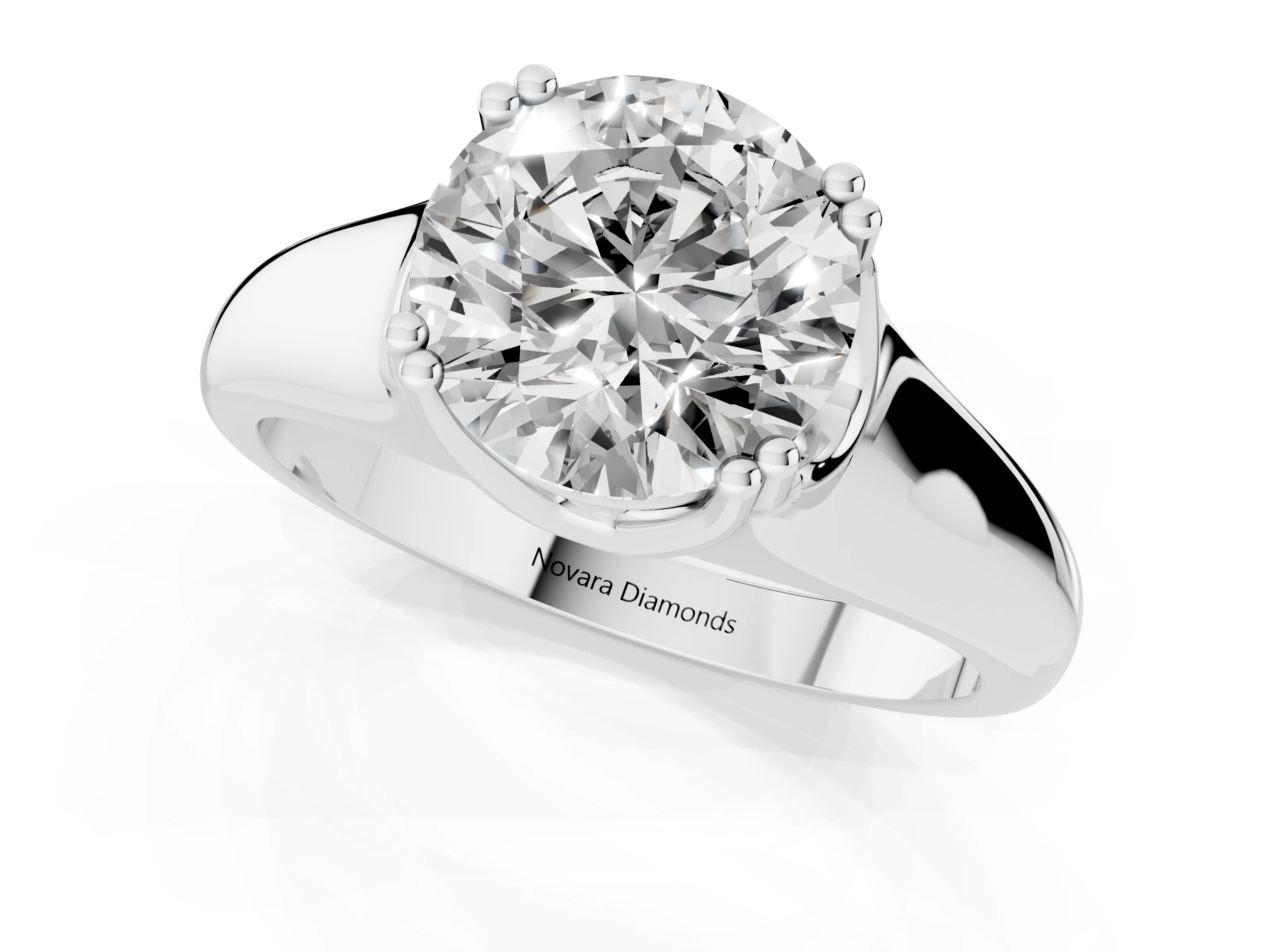 Round Cut Diamond Solitaire Ring Set in Silver with Wide Band and Prong Setting