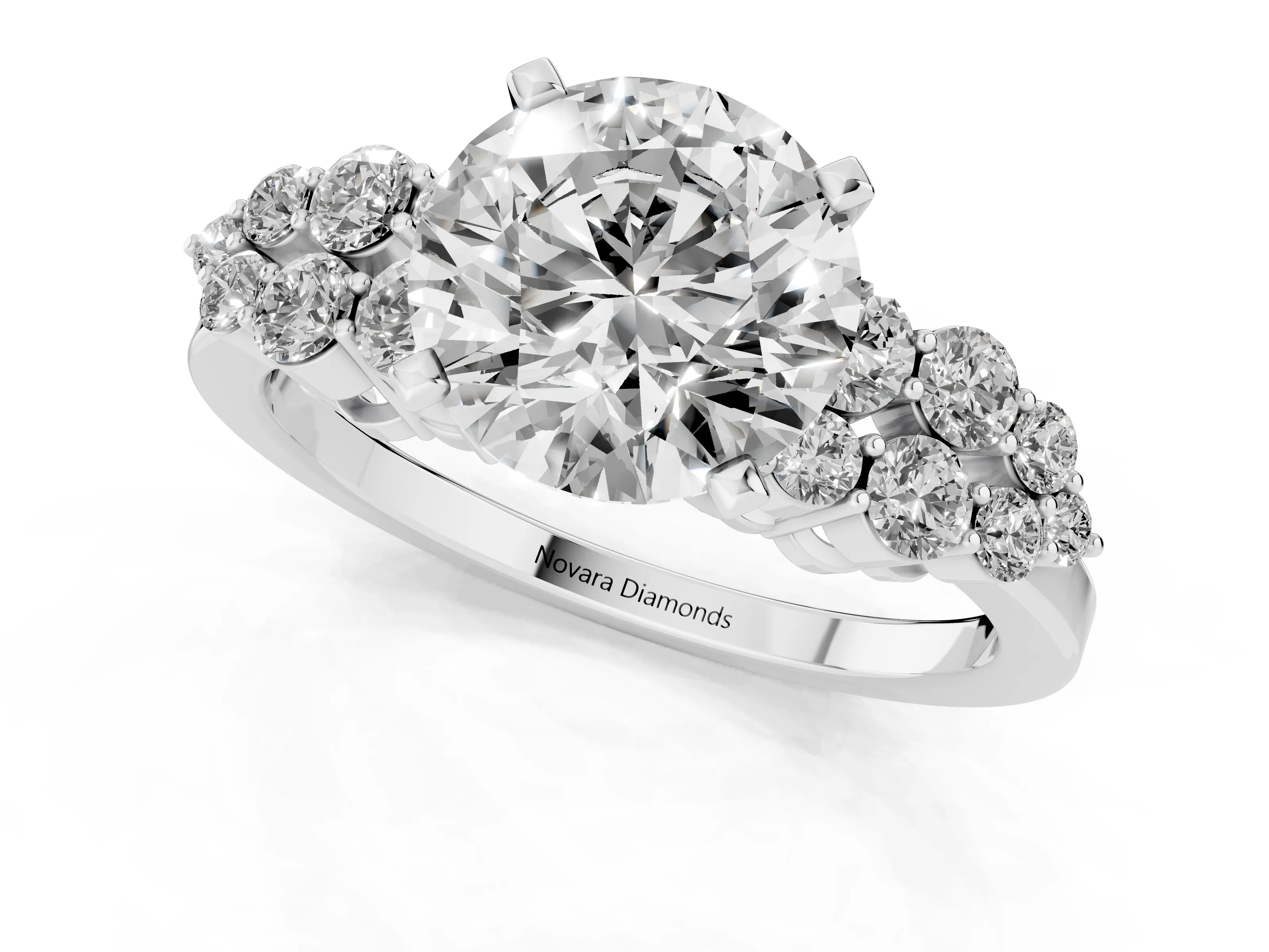 Round Cut Diamond Cluster Engagement Ring Set in White gold with Pavé Band and Prong Setting – second view