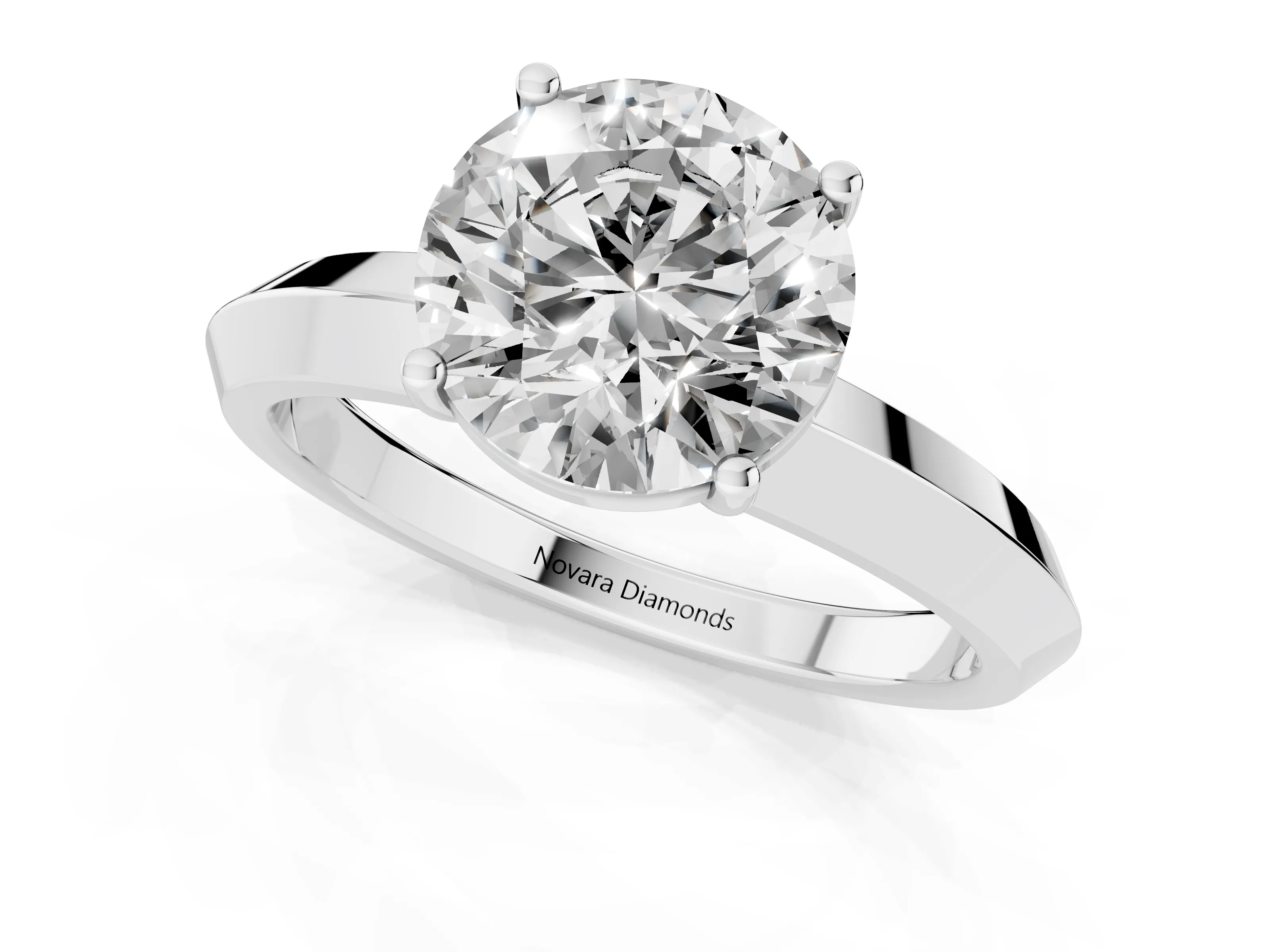 Round Cut Diamond Solitaire Engagement Ring Set in Platinum with Flat Band and Prong Setting