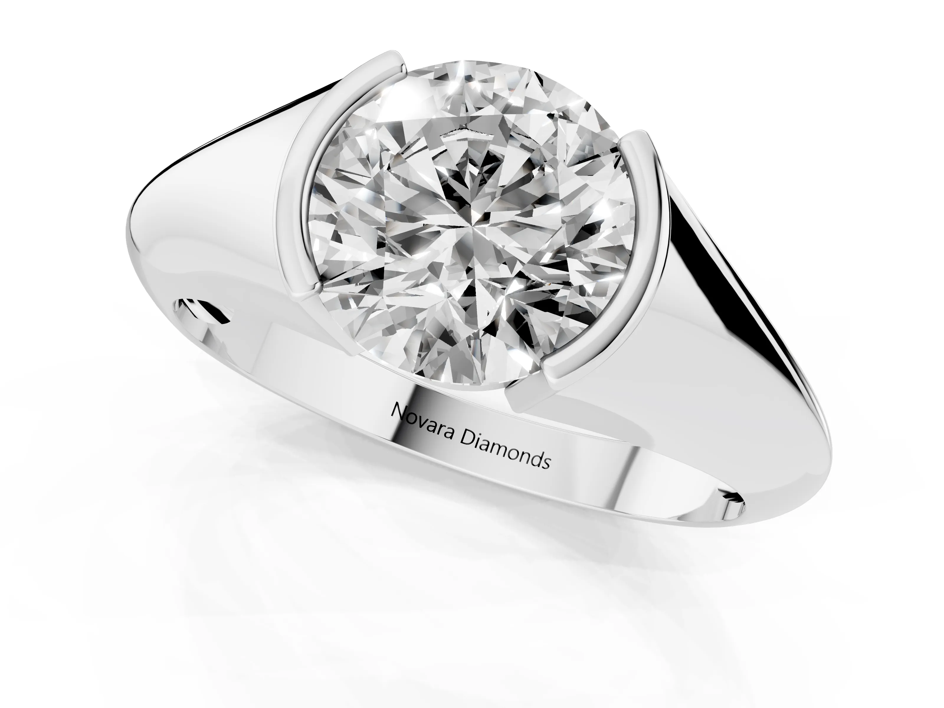 Round Cut Diamond Solitaire Tension Set Ring Set in Platinum