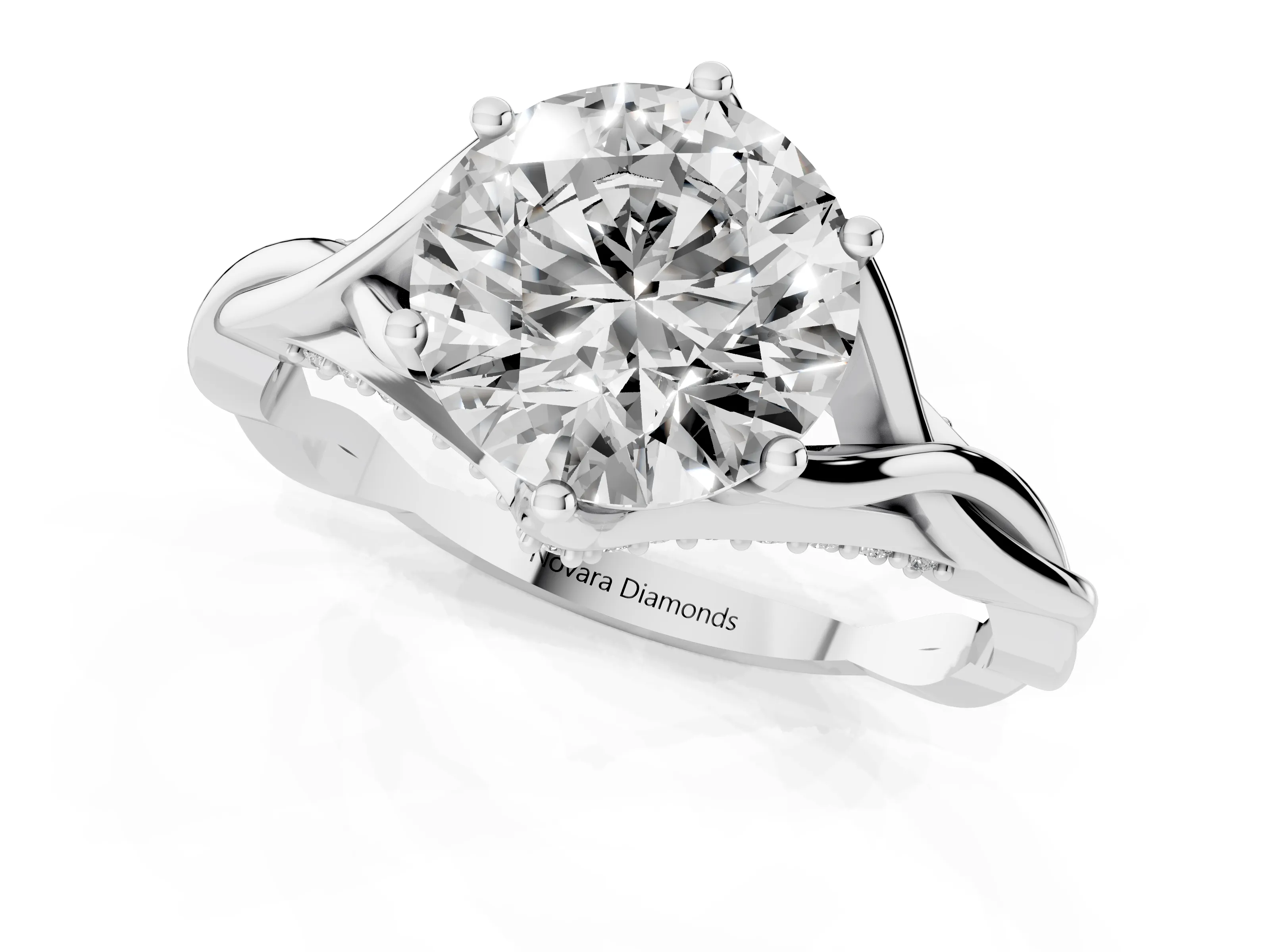 Round Cut Diamond Intertwined Twist Band Solitaire Ring Set in White gold with Prong Setting