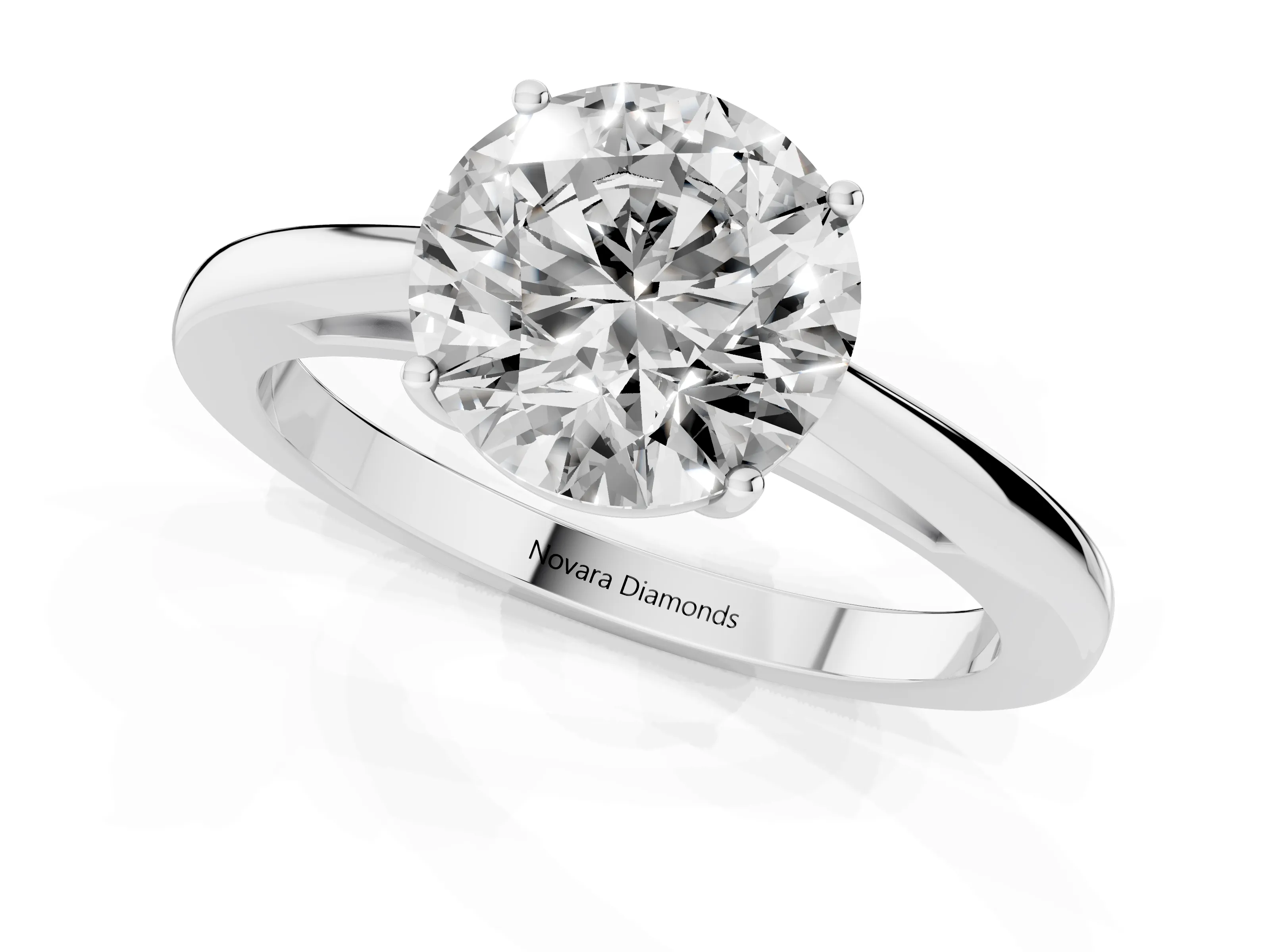 Round Cut Diamond Solitaire Ring Set in Platinum with Split Shank and Prong Setting – second view