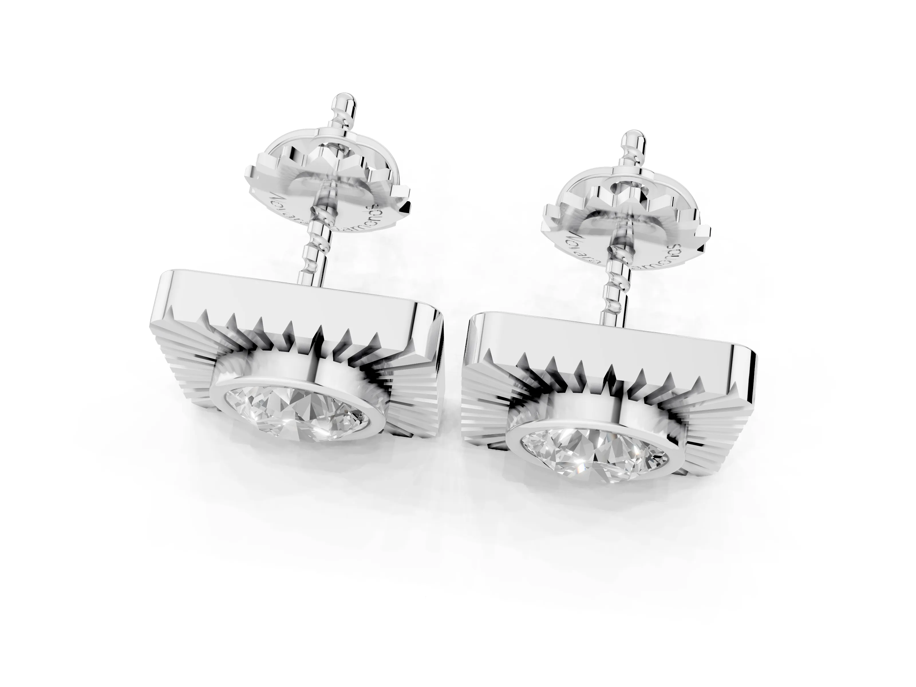 Round Lab-Grown Diamond Bezel Stud Earrings | Sunburst Square Frame | Platinum
