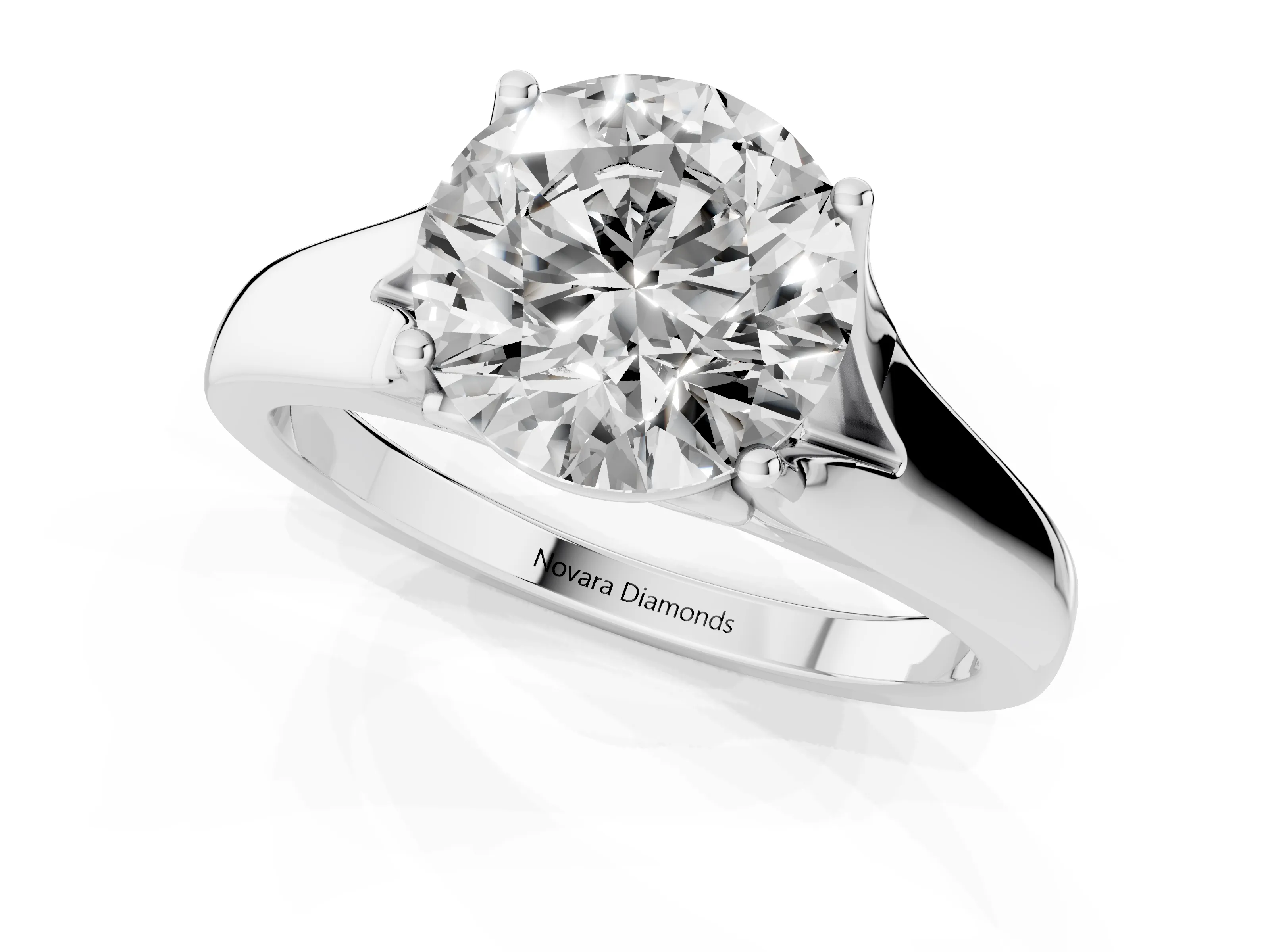 Round Cut Diamond Solitaire Ring Set in Platinum with Arched Cathedral Band and Prong Setting