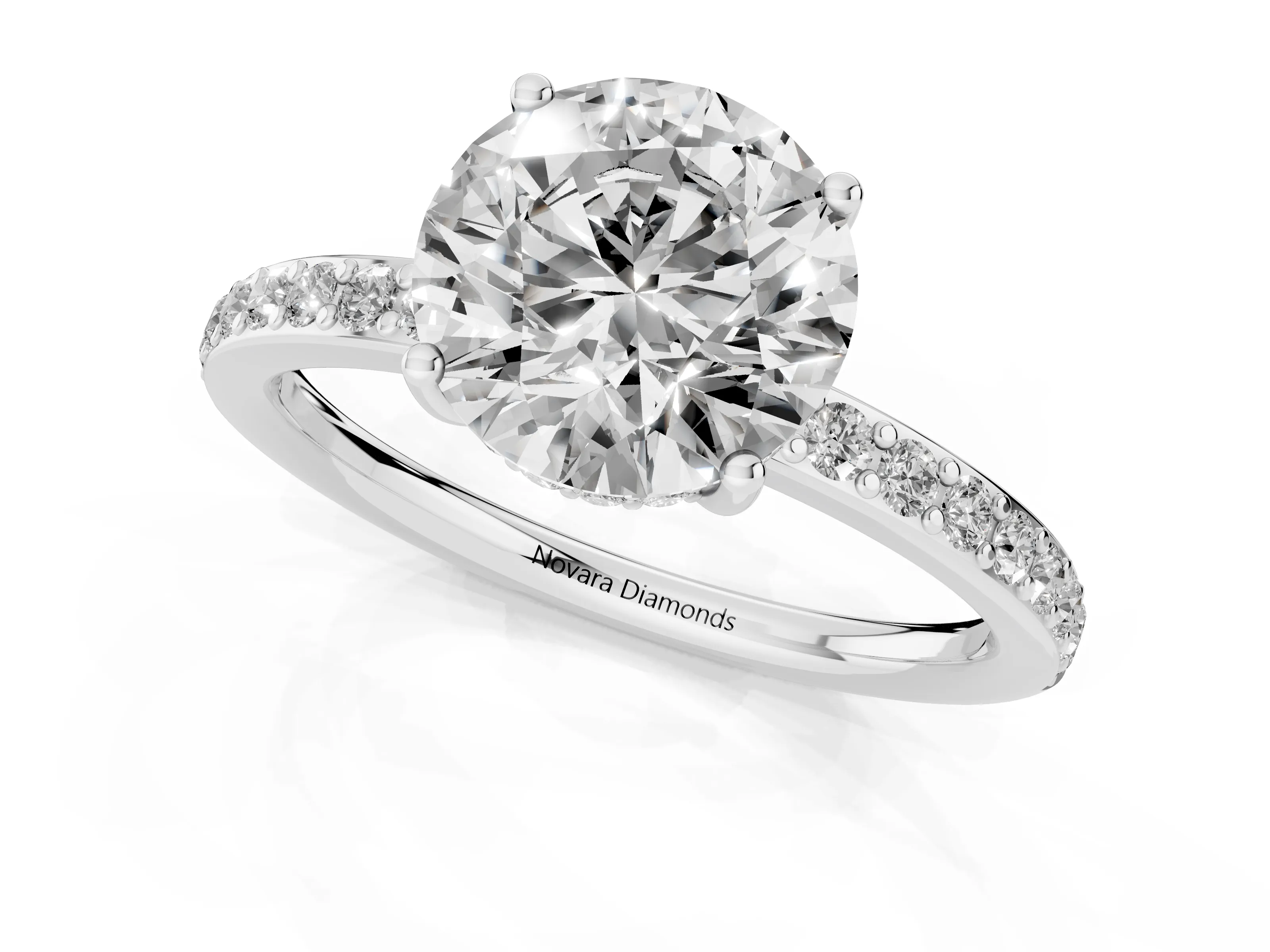 Round Cut Diamond Pavé Band Ring Set in Silver with Prong-Set Center Stone – second view