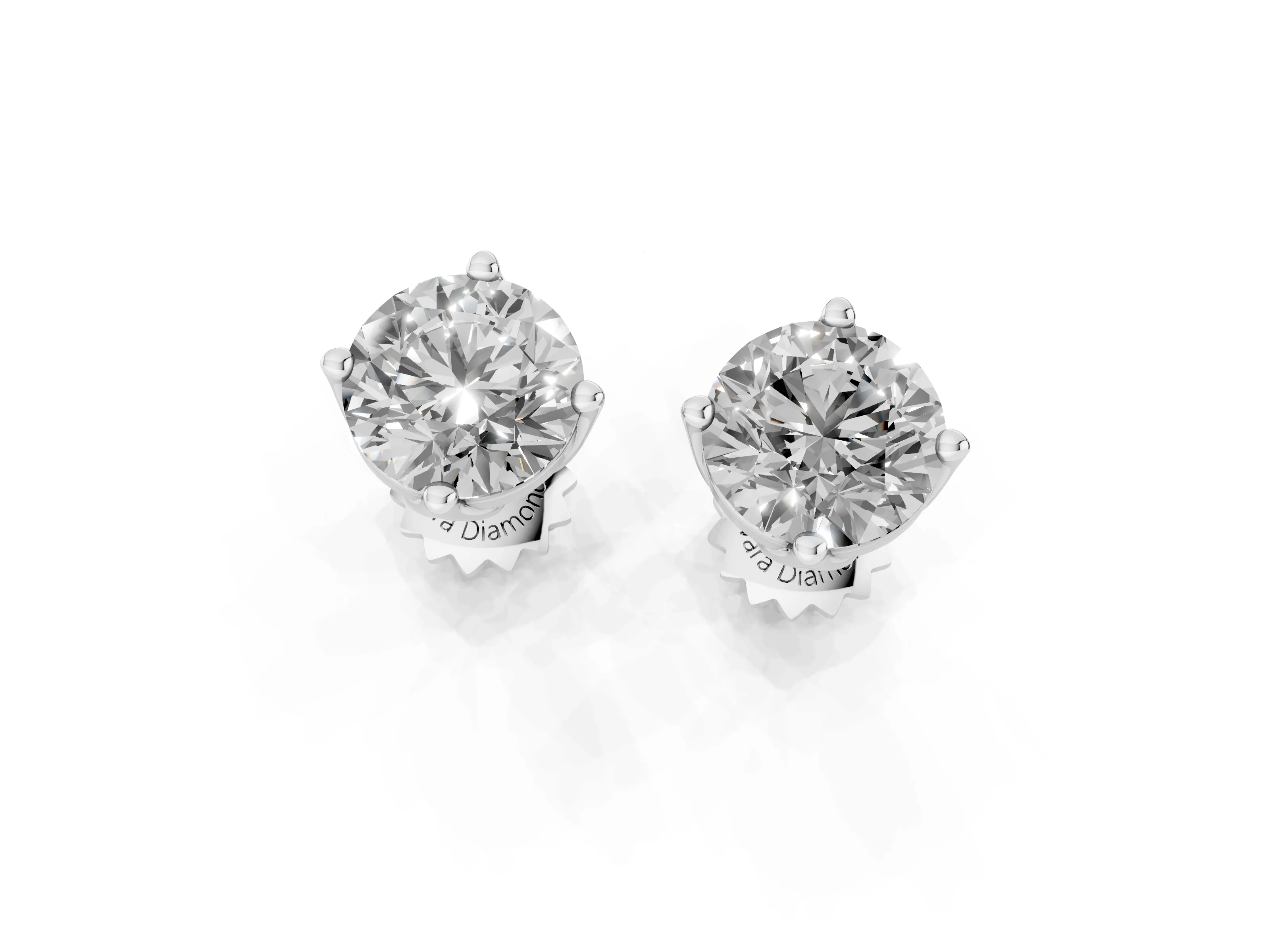 Round Diamond Flower Petal Solitaire Stud Earrings Set in Platinum – second view
