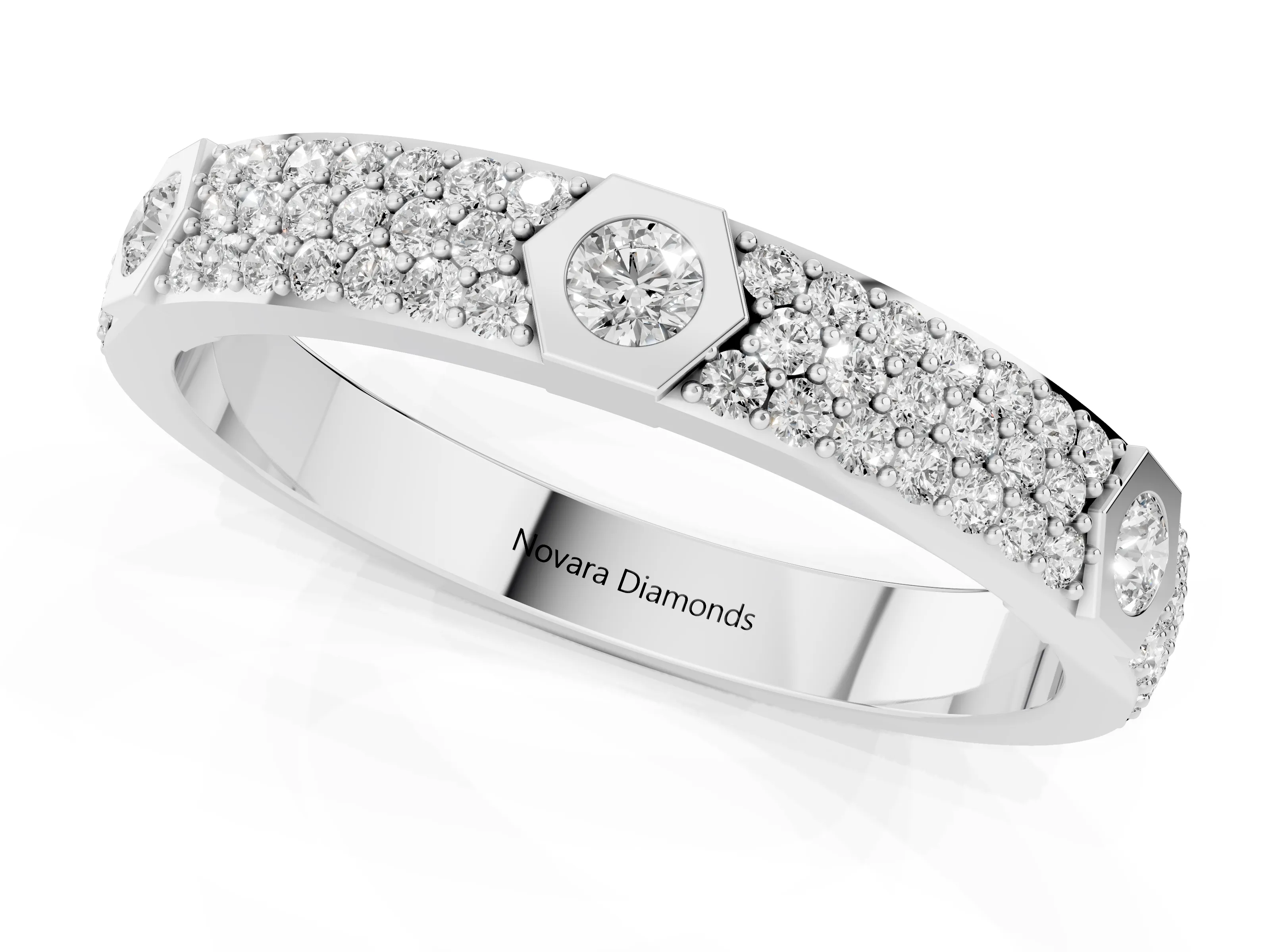 Round Diamond Pavé Promise Ring Set in White gold with Round Accent Stations – second view