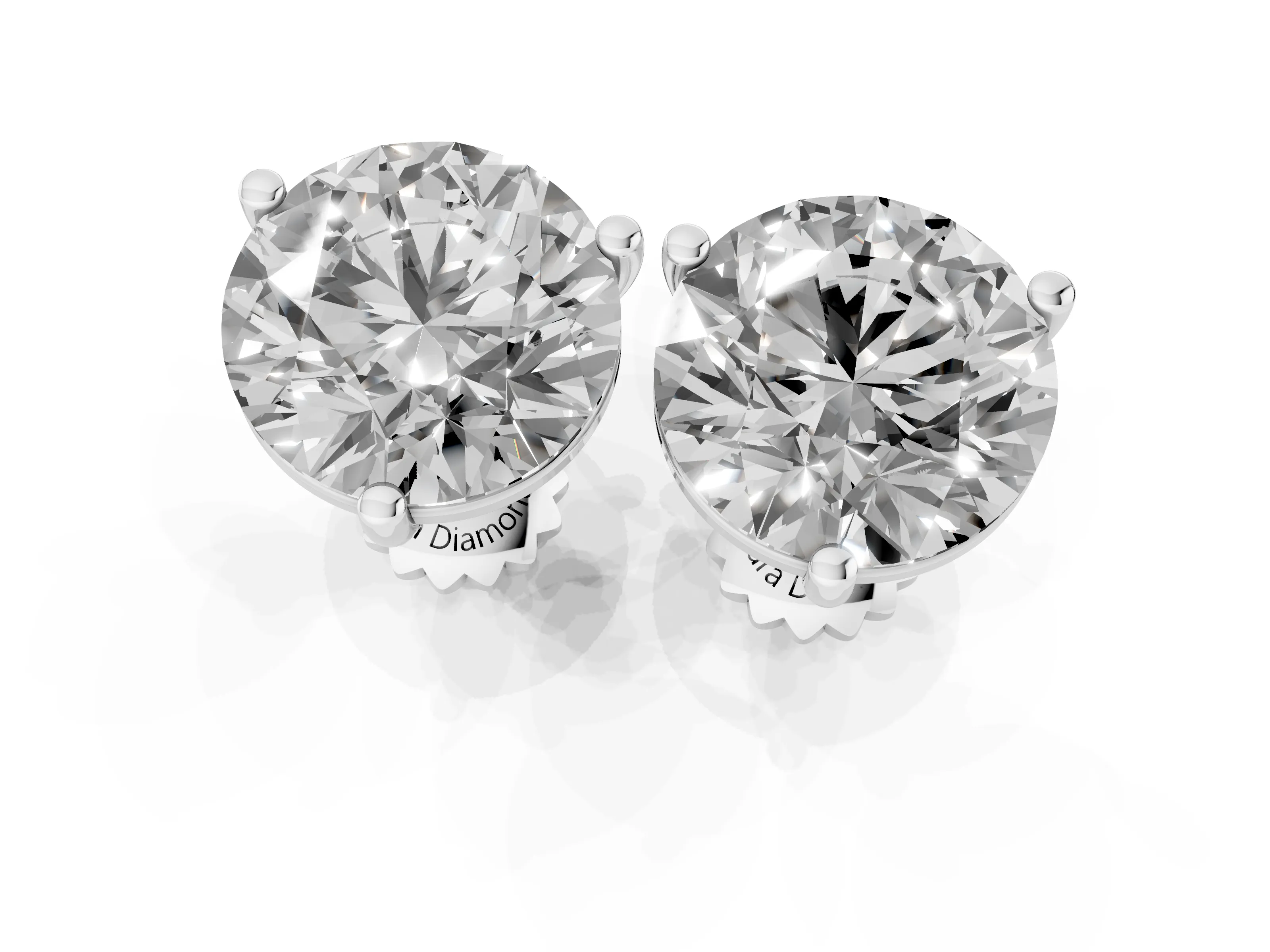 Round Diamond Martini Stud Earrings Set in Silver with Three-Prong Setting – second view