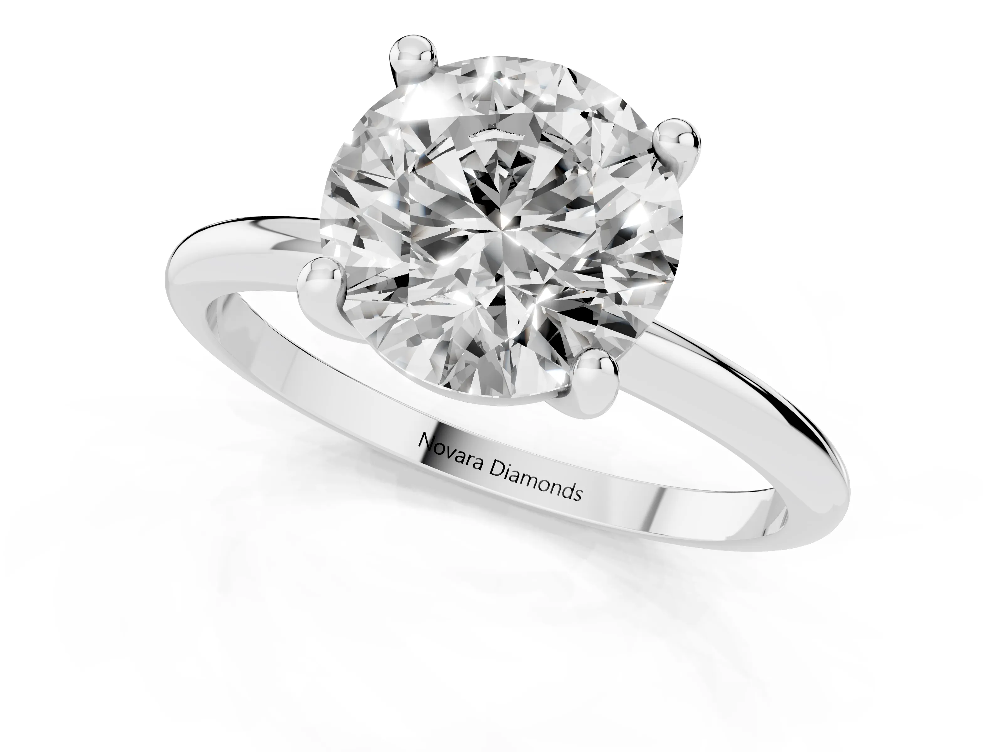 Round Cut Diamond Solitaire Ring Set in White gold with Secure Prong Setting on a Classic Band