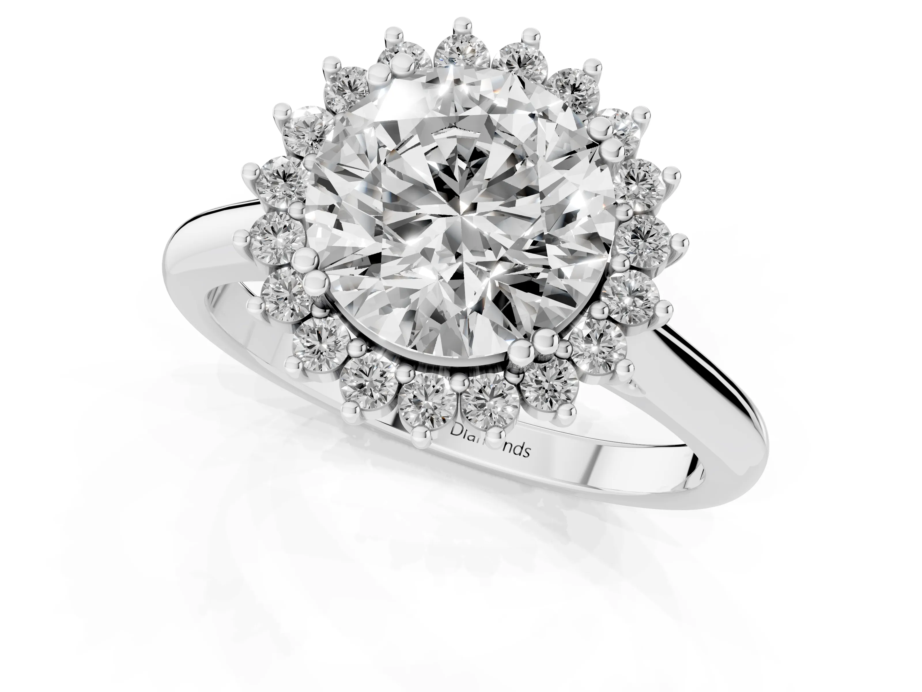 Round Cut Diamond Halo Ring Set in Platinum with Plain Solitaire Band and Prong Setting