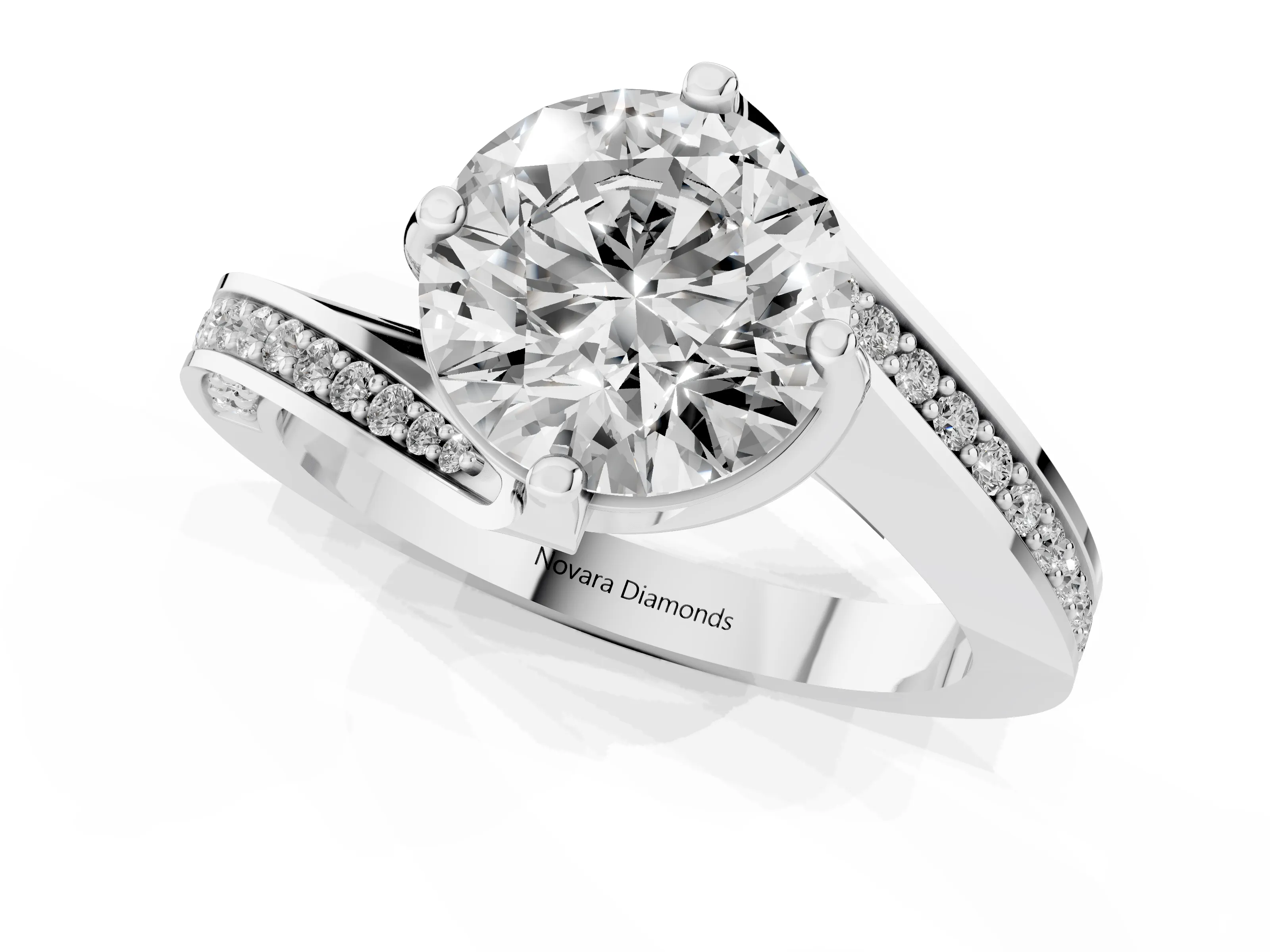 Round Cut Diamond Solitaire Ring Set in Platinum with Intertwined Pavé Twist Band