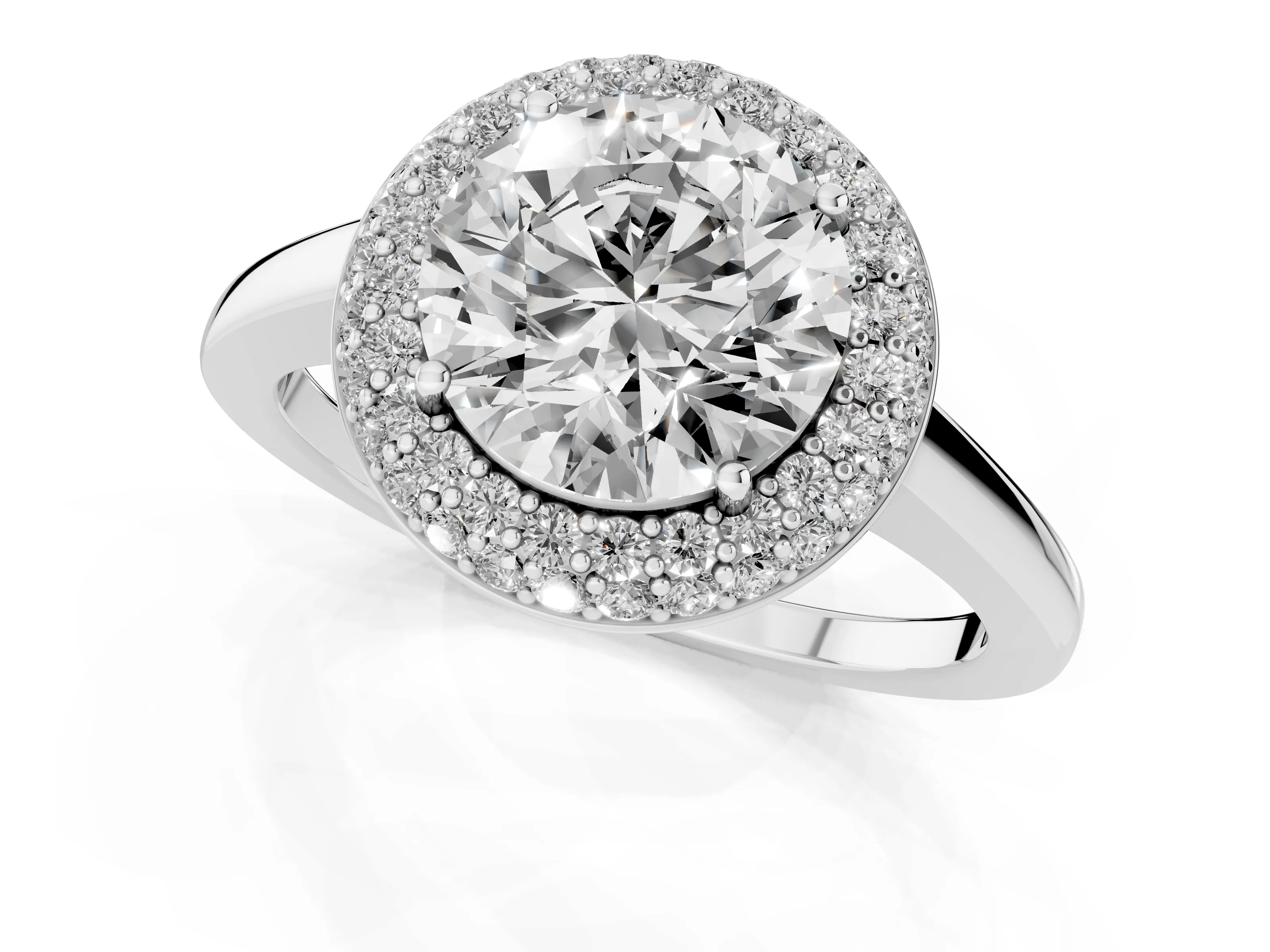 Round Cut Diamond Halo Engagement Ring Set in Platinum with Solitaire Band and Prong Setting