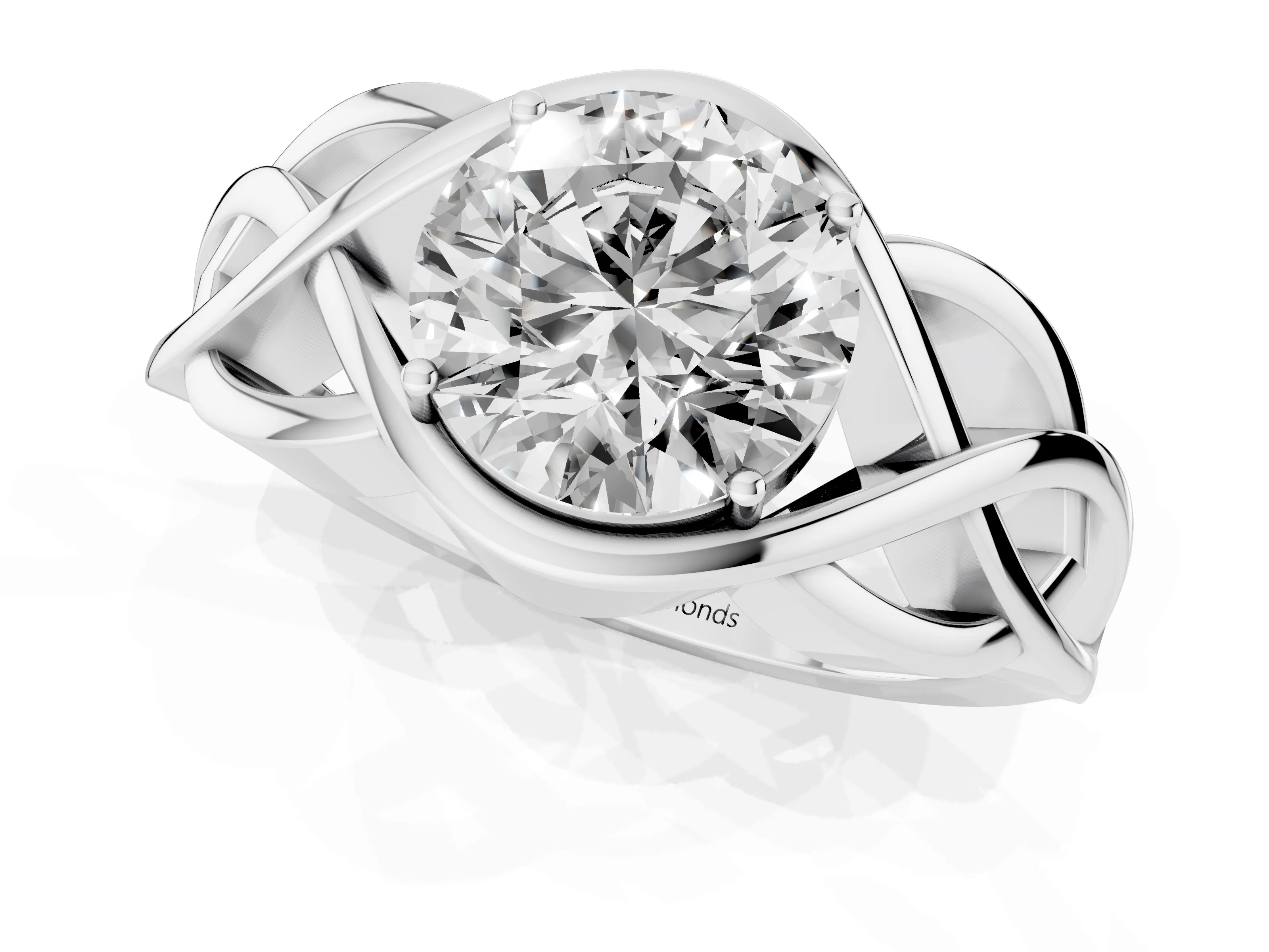 Round Cut Diamond Solitaire Ring Set in Silver with Intertwined Band
