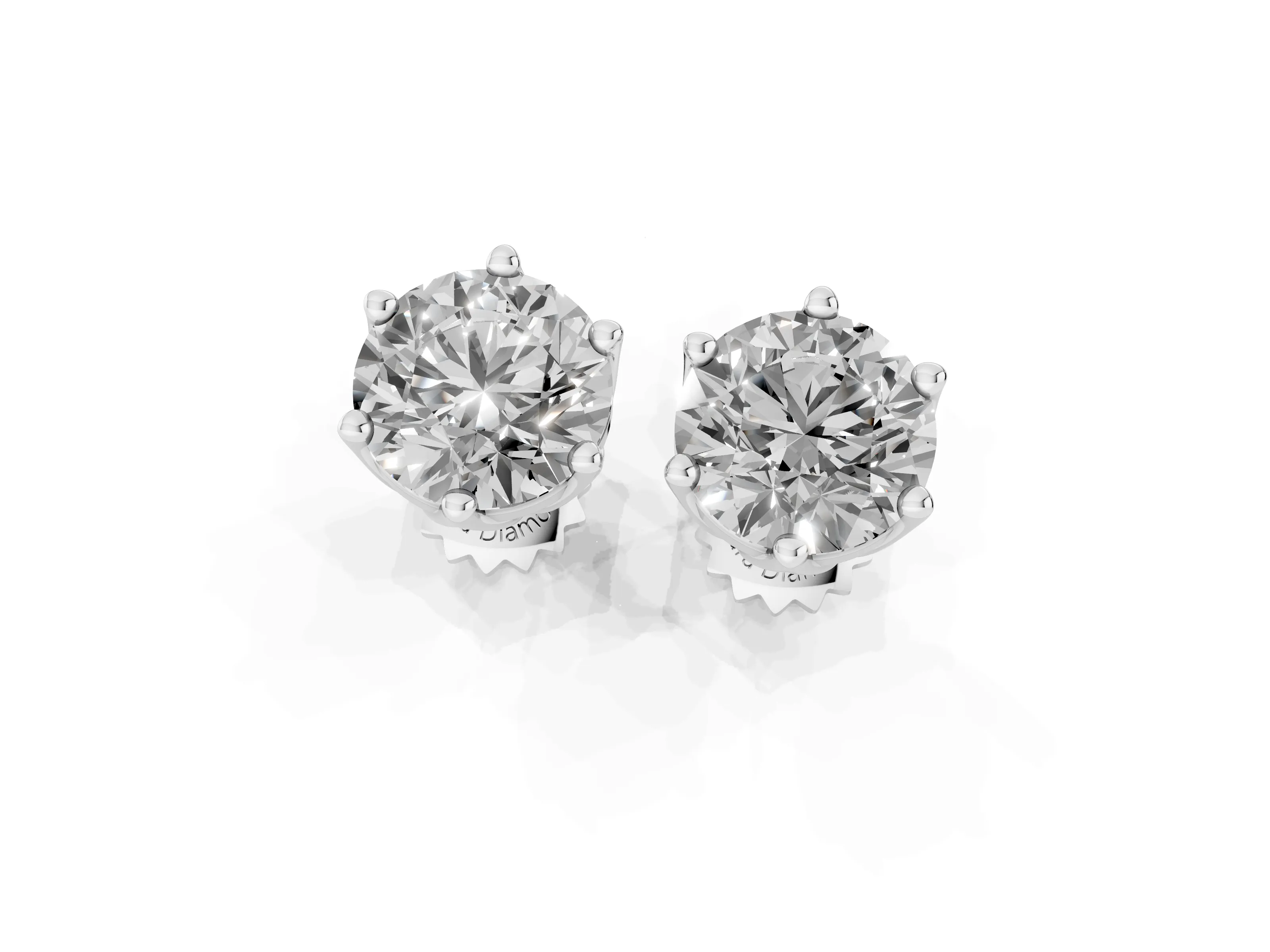 Round Diamond Six-Prong Flower Petal Solitaire Stud Earrings Set in Platinum – second view