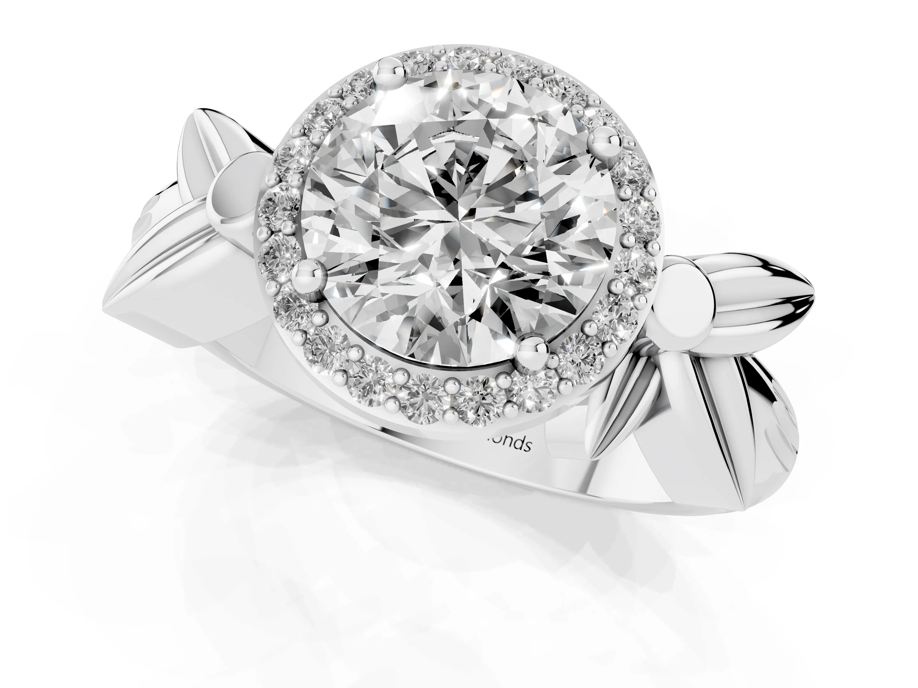 Round Cut Diamond Halo Floral Band Ring Set in Silver with Prong Setting