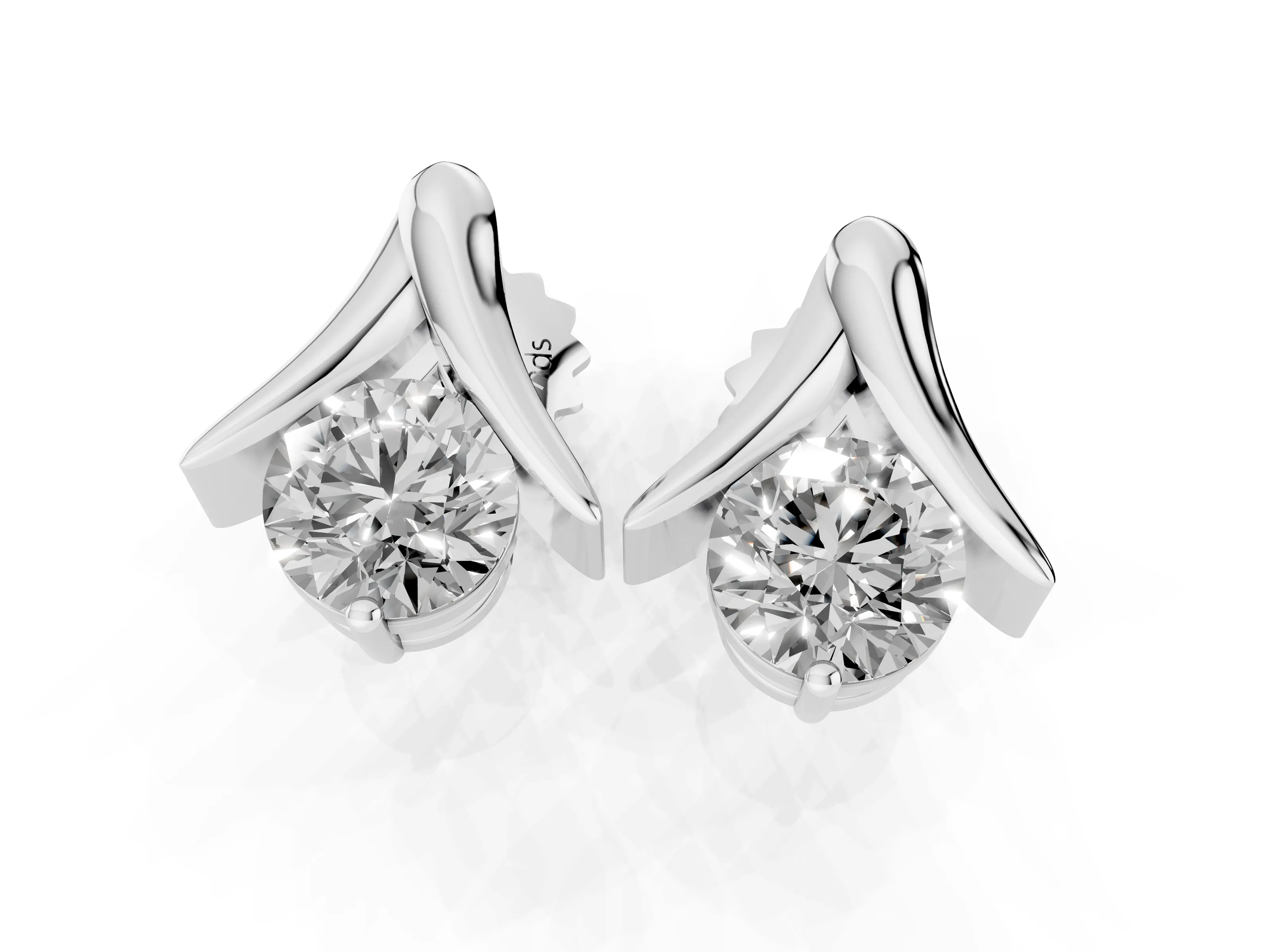 Round Diamond Inverted V Stud Earrings Set in Platinum – second view