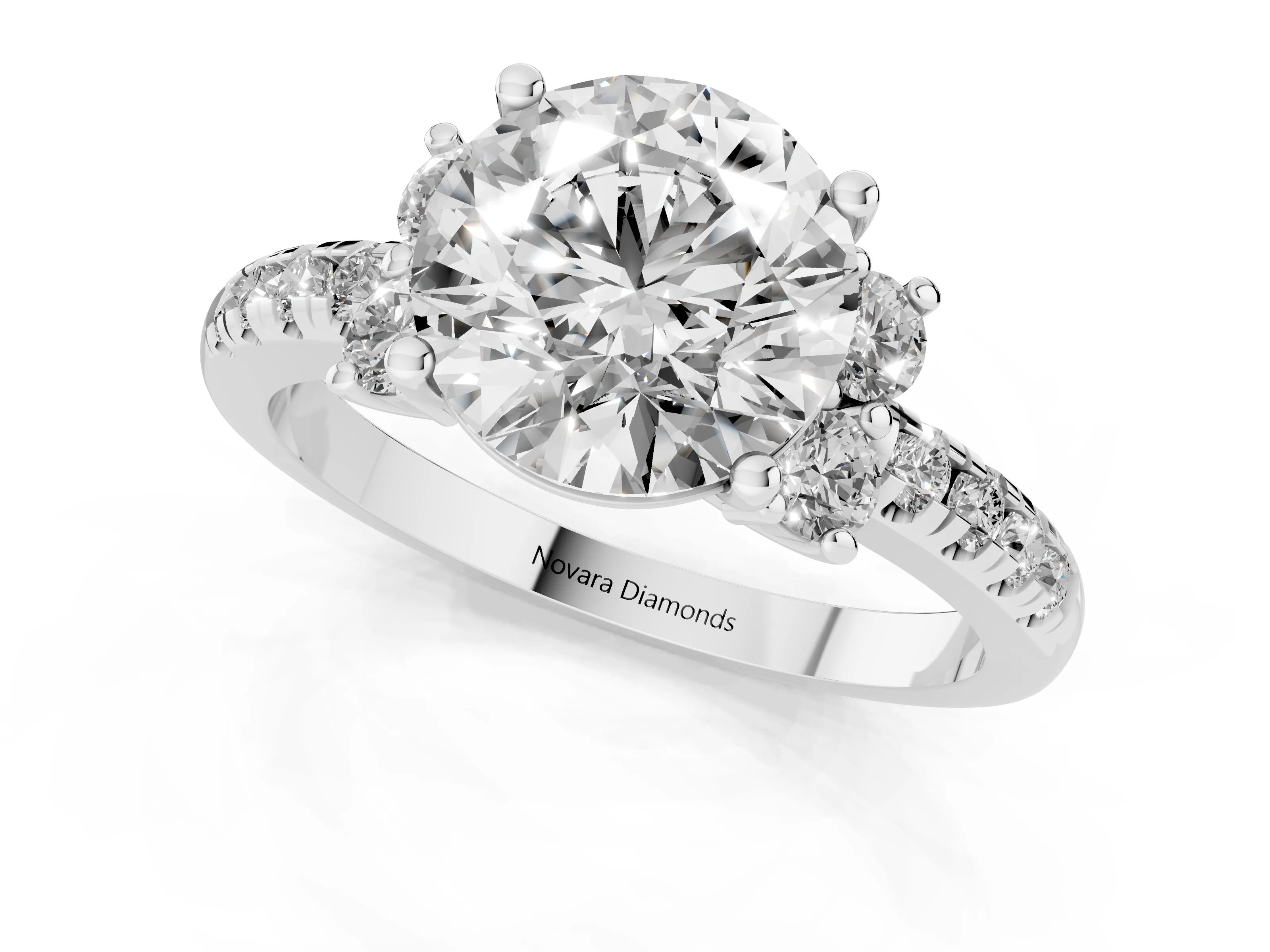 Round Cut Diamond Three-Stone Pavé Ring Set in Silver with Prong Setting