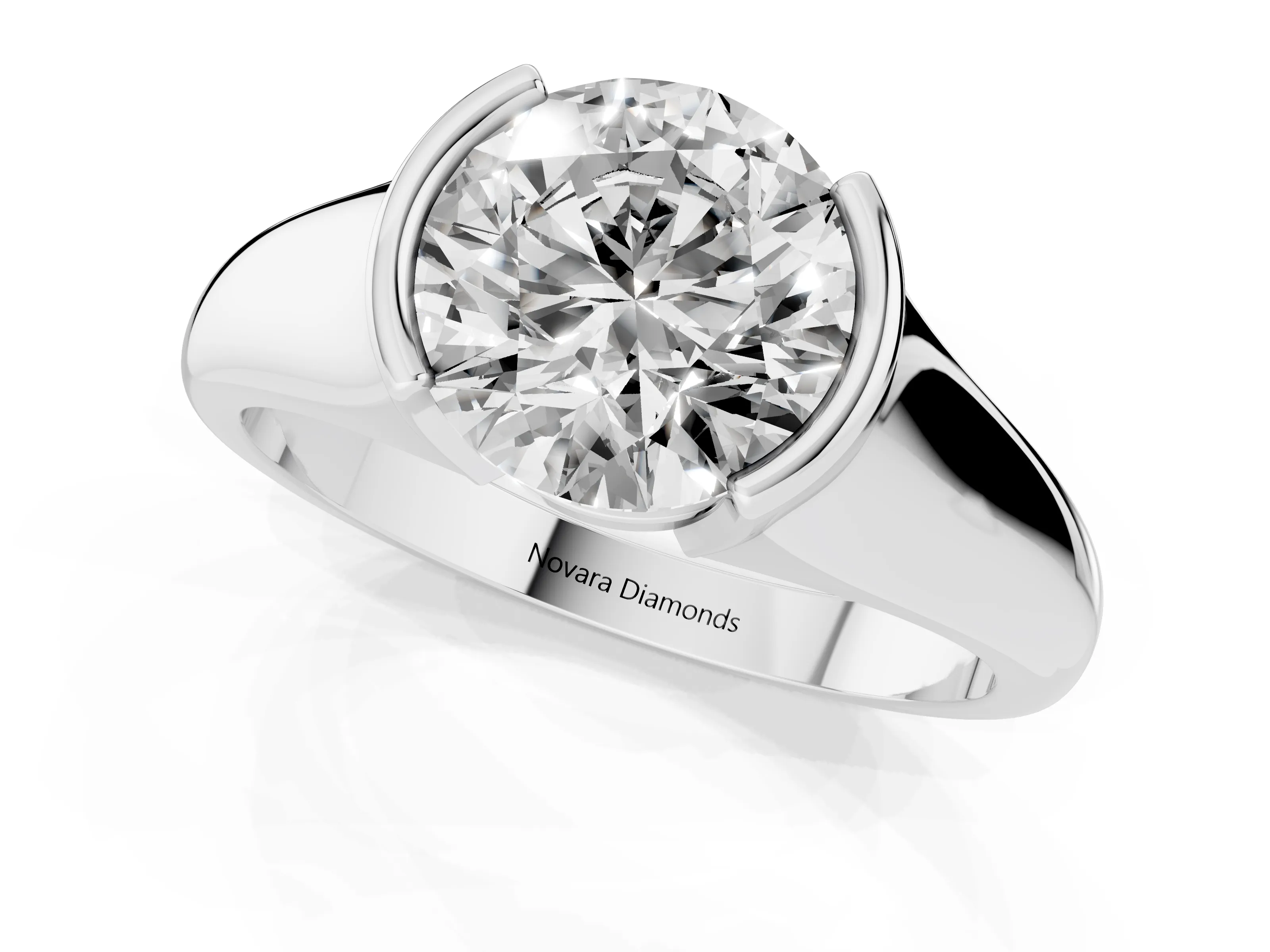 Round Cut Diamond Solitaire Tension Set Ring Set in Platinum with Split Shank Band – second view