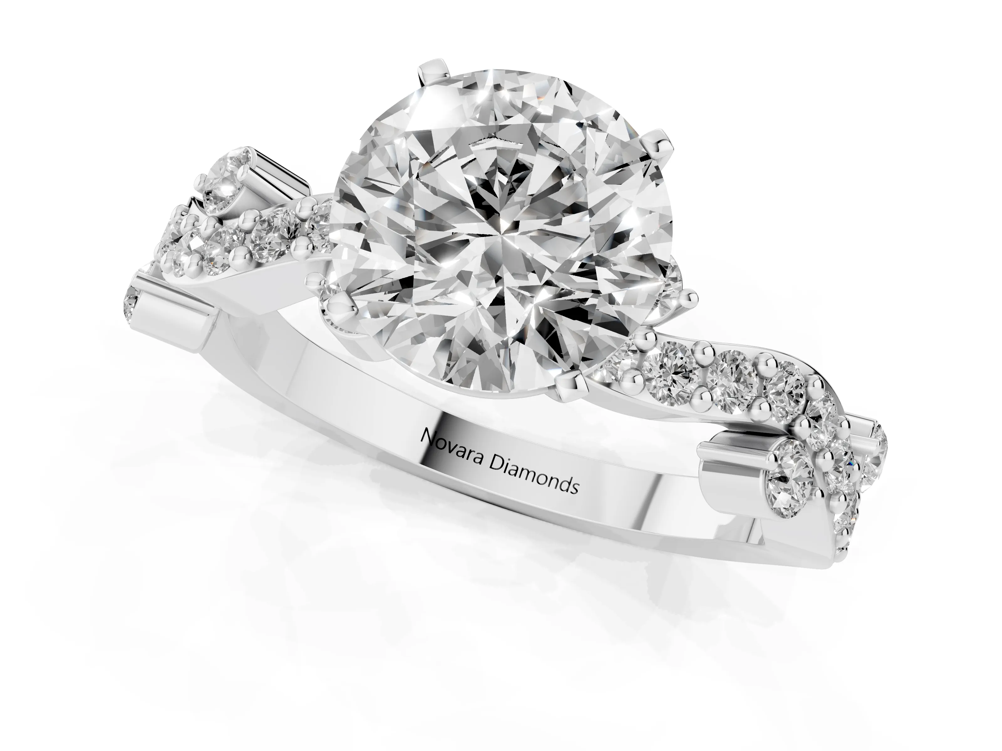 Round Cut Diamond Solitaire Twisted Band Set in White gold with Pavé Setting