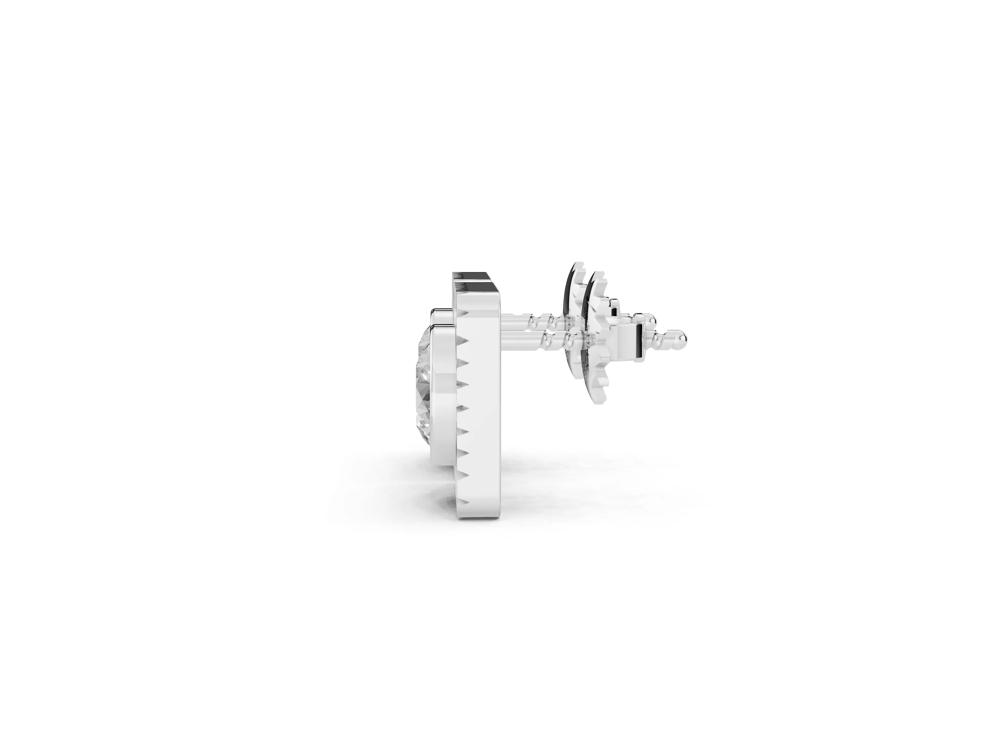 Round Lab-Grown Diamond Bezel Stud Earrings | Sunburst Square Frame | Platinum