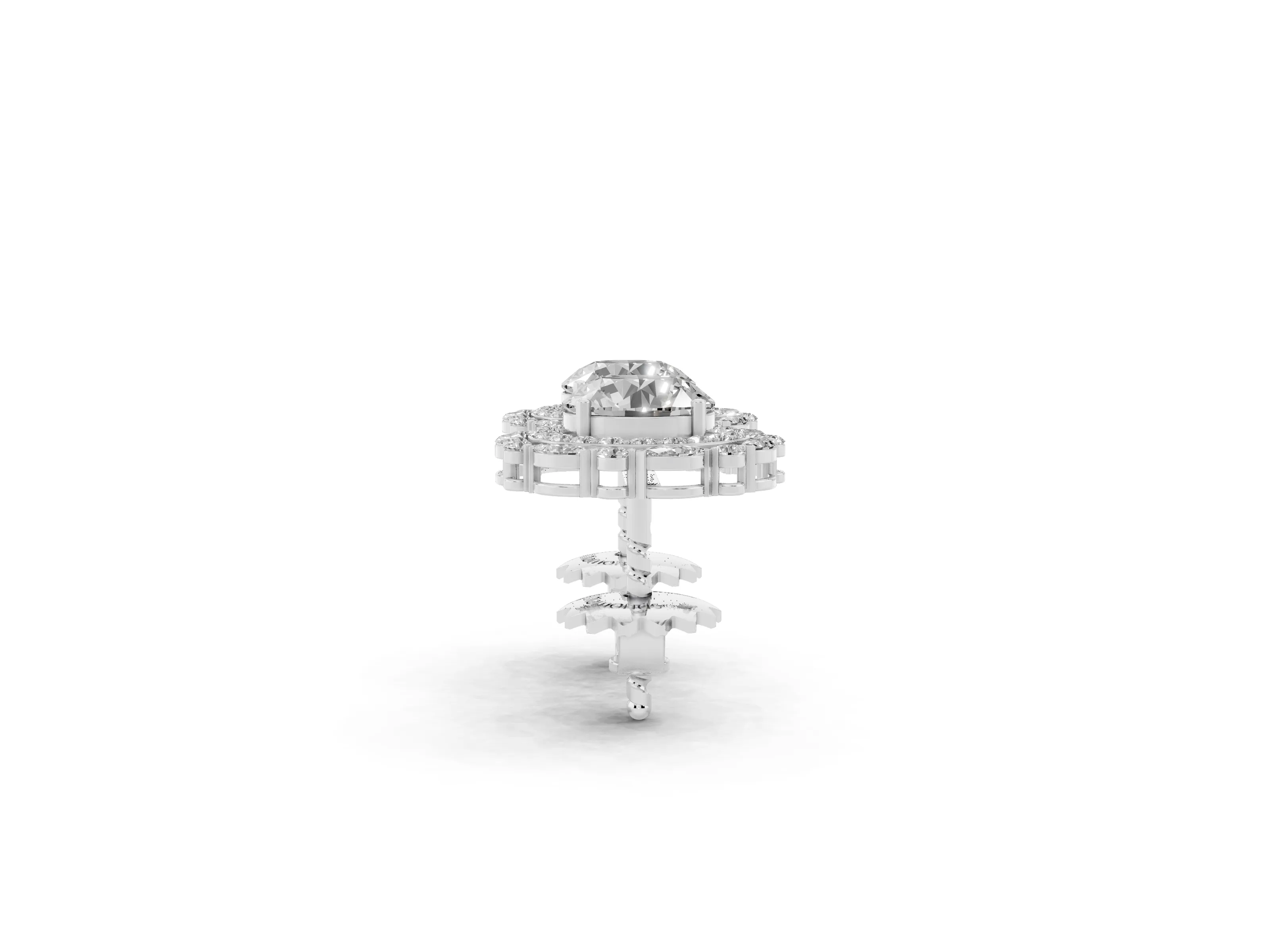 Round Lab-Grown Diamond Double Halo Stud Earrings | Marquise Accents | Sterling Silver
