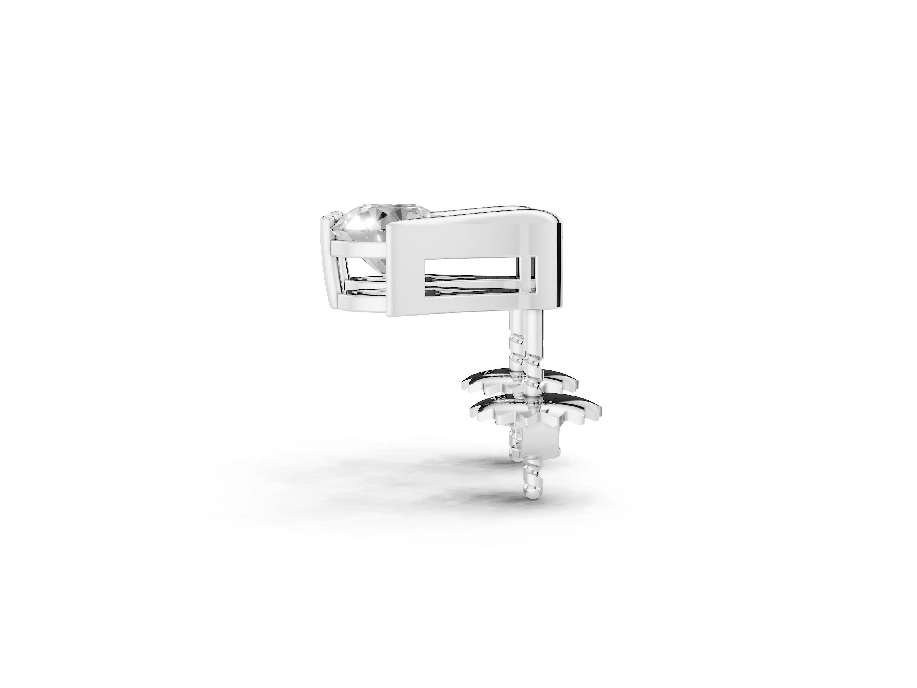 Round Diamond Inverted V Stud Earrings Set in Silver