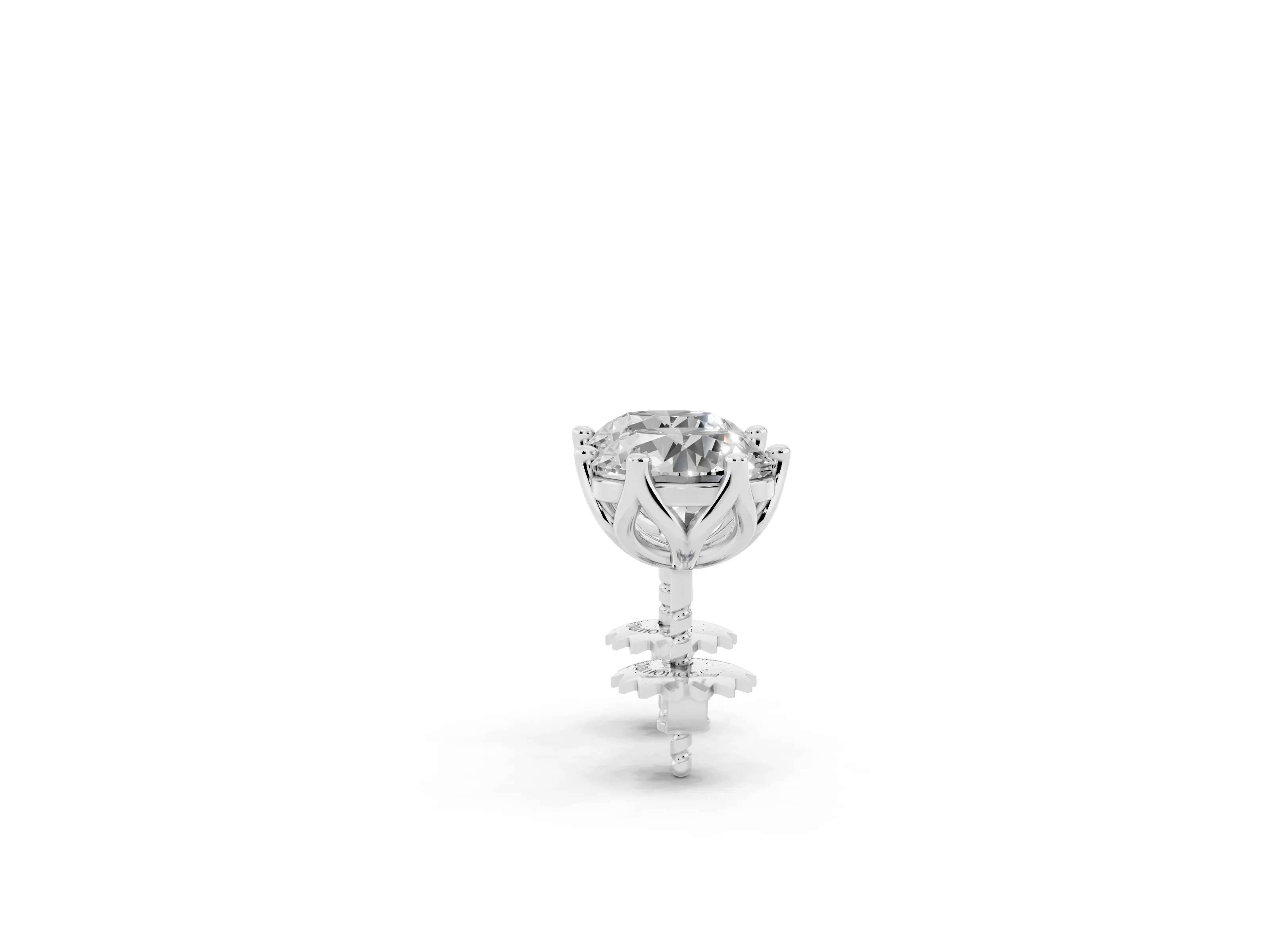 Round Diamond Six-Prong Flower Petal Solitaire Stud Earrings Set in Silver