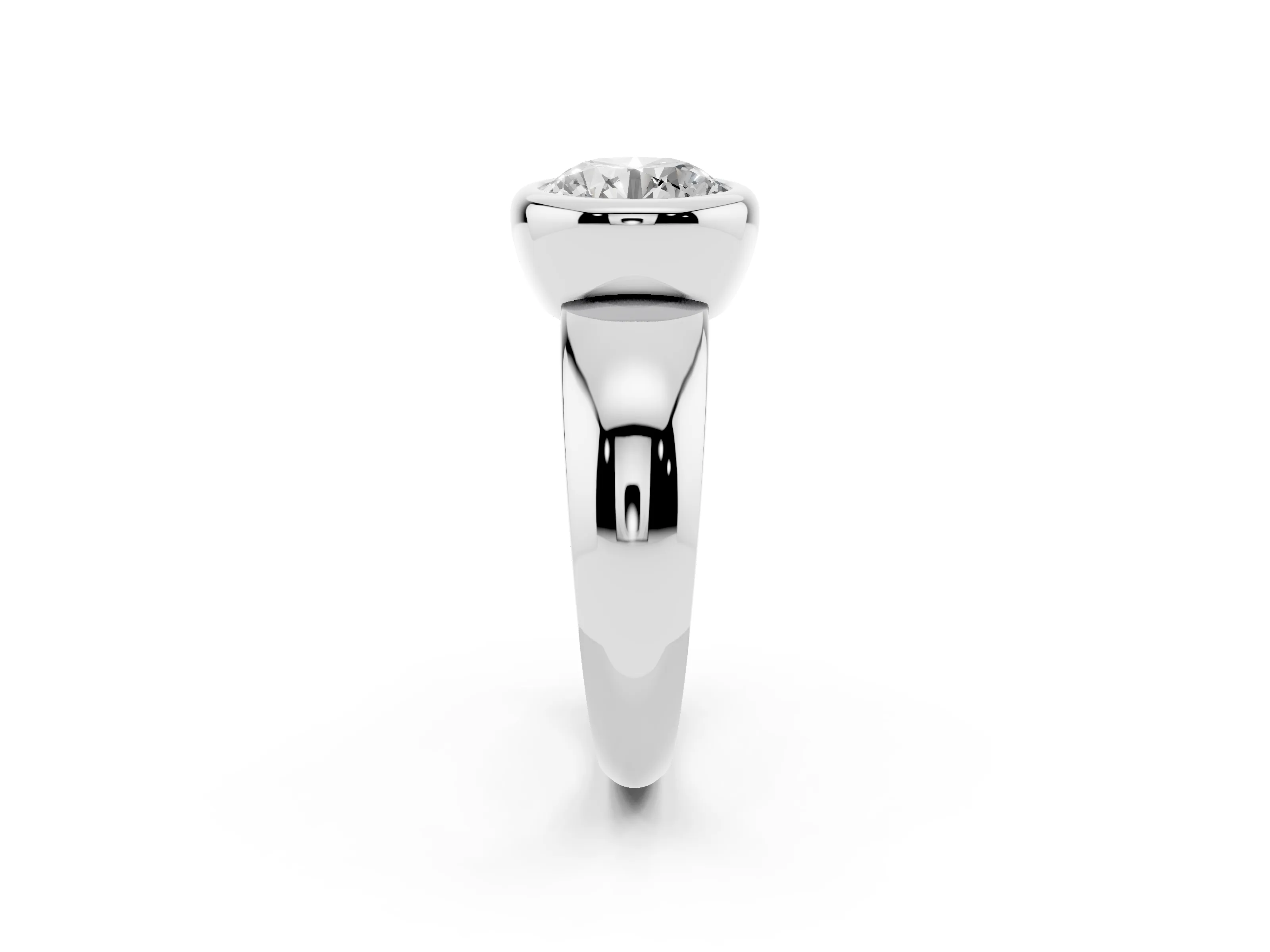 Bezel Set Round Cut Diamond Solitaire Ring Set in Silver with Wide Band