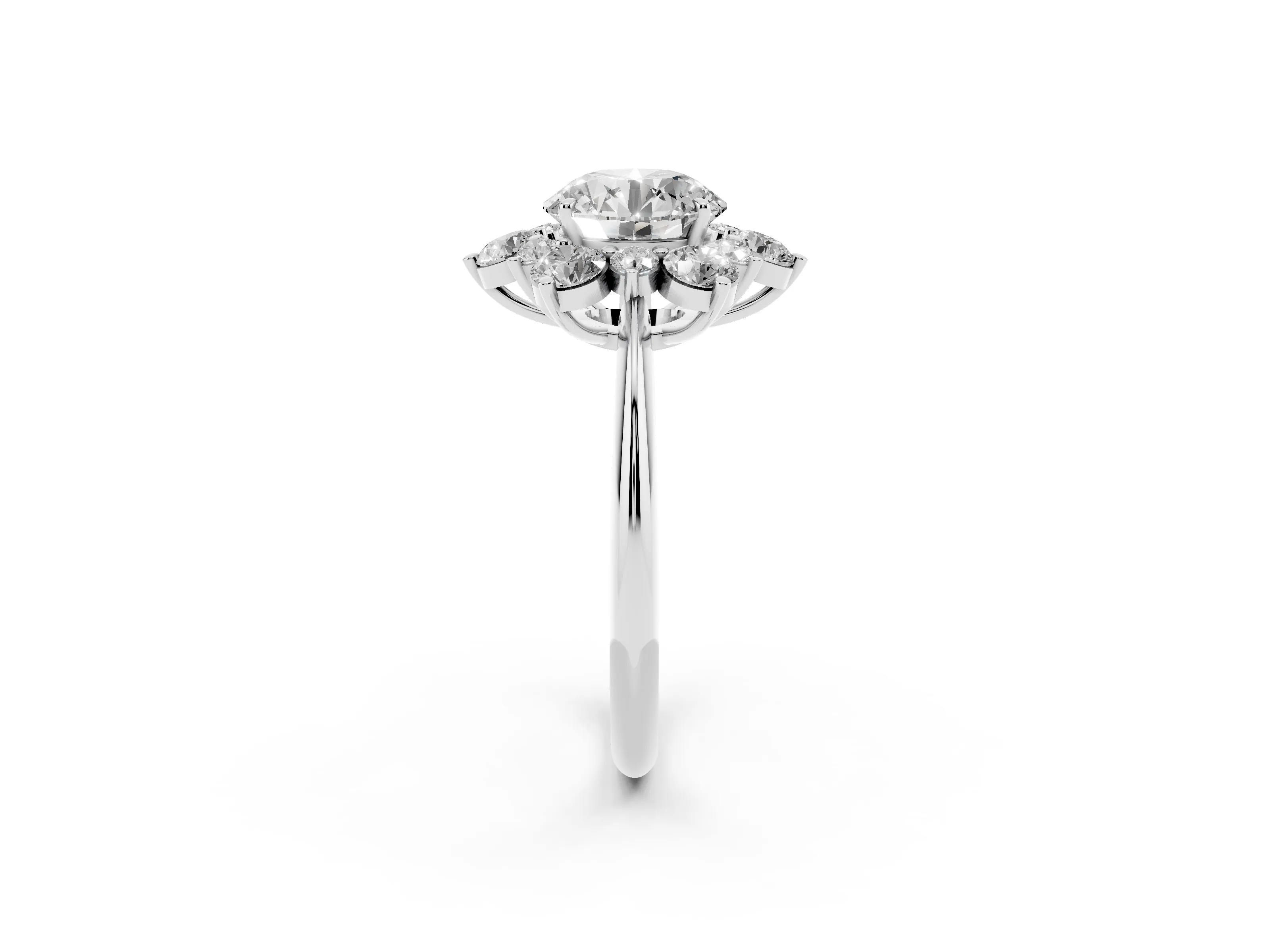 Round Cut Diamond Cluster Halo Ring Set in Platinum with Solitaire Band and Prong Setting