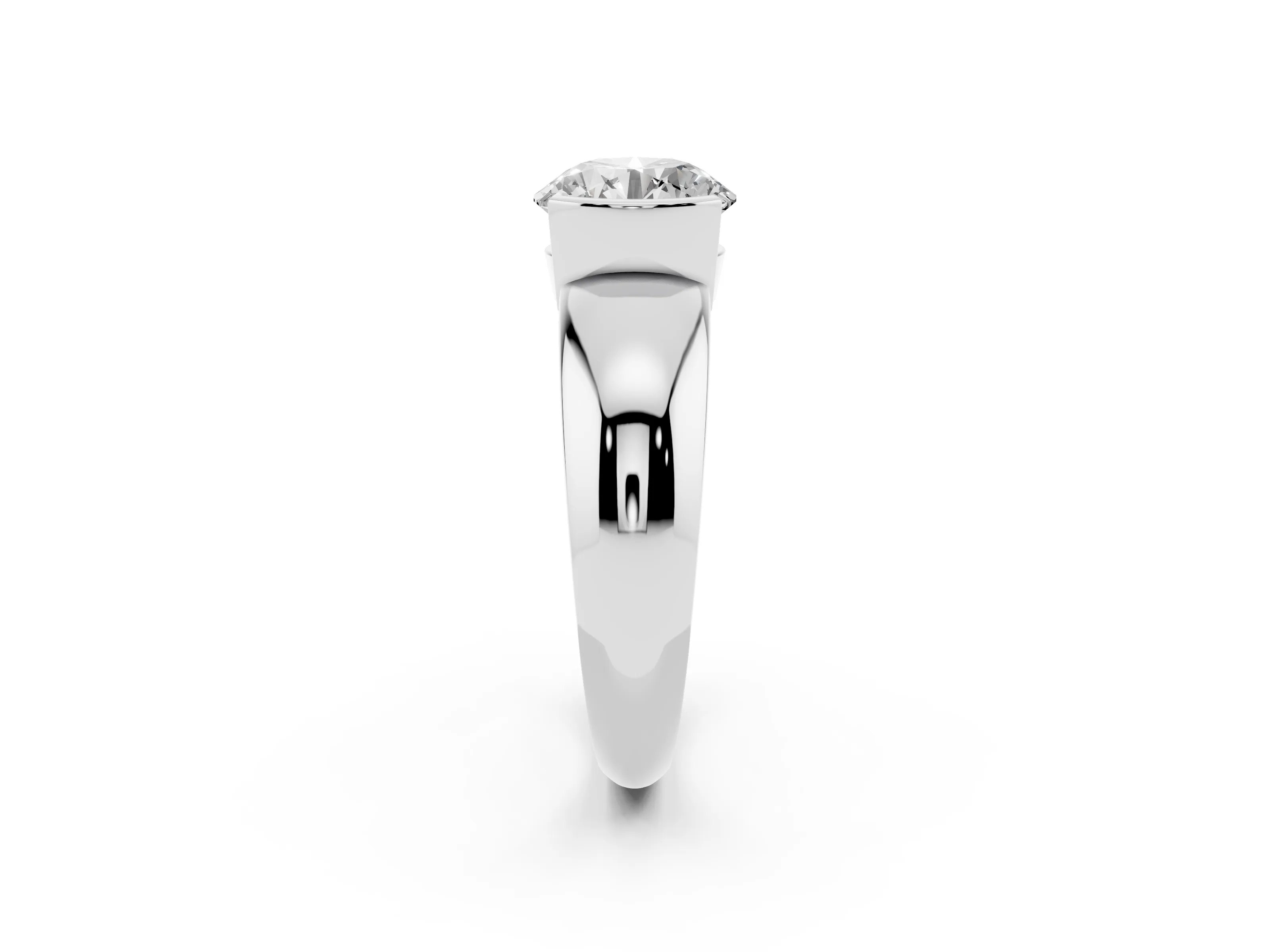 Round Cut Diamond Solitaire Tension Set Ring Set in Platinum with Wide Band