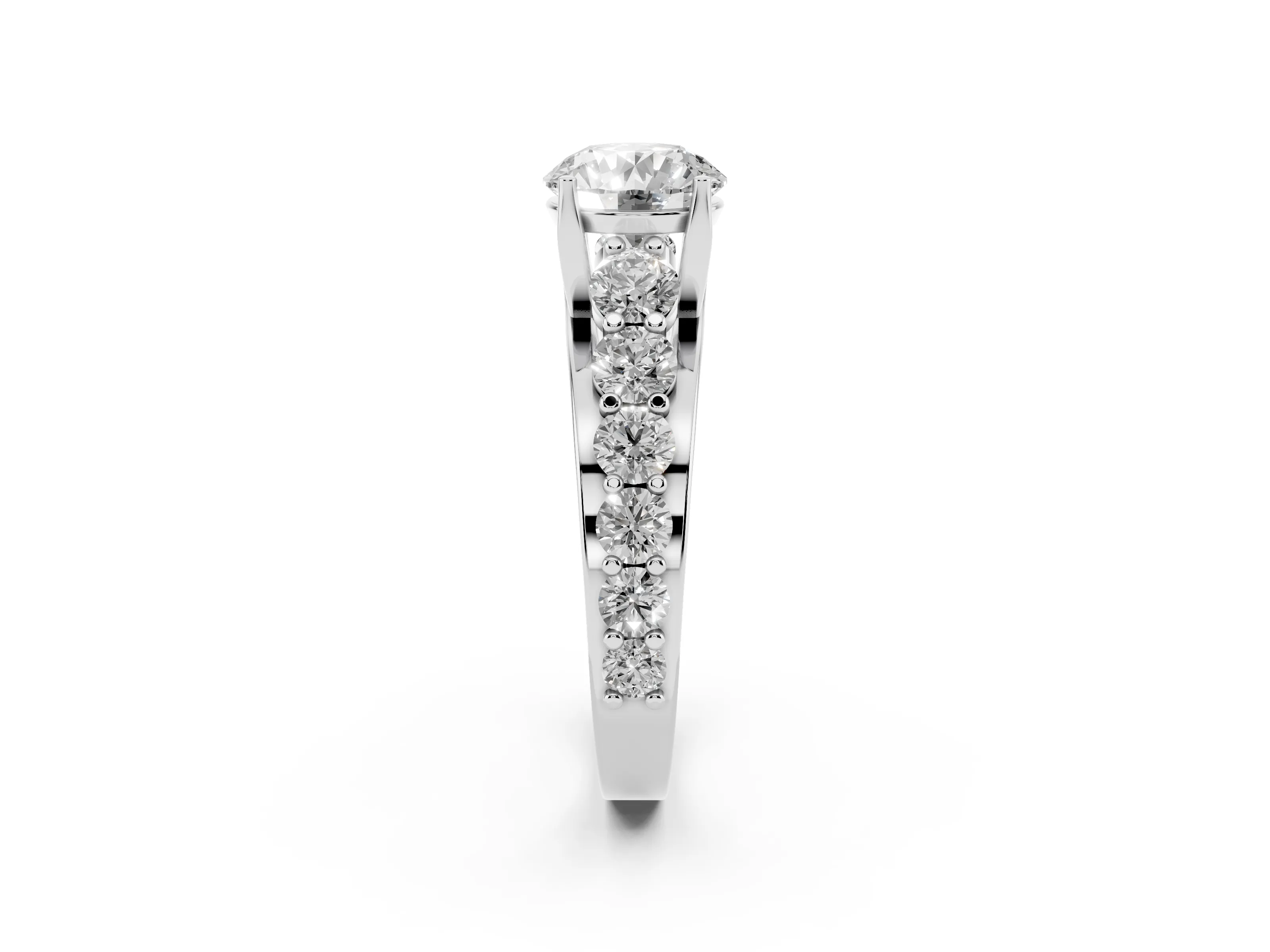 Round Cut Diamond Pavé Engagement Ring Set in Silver with Prong Setting