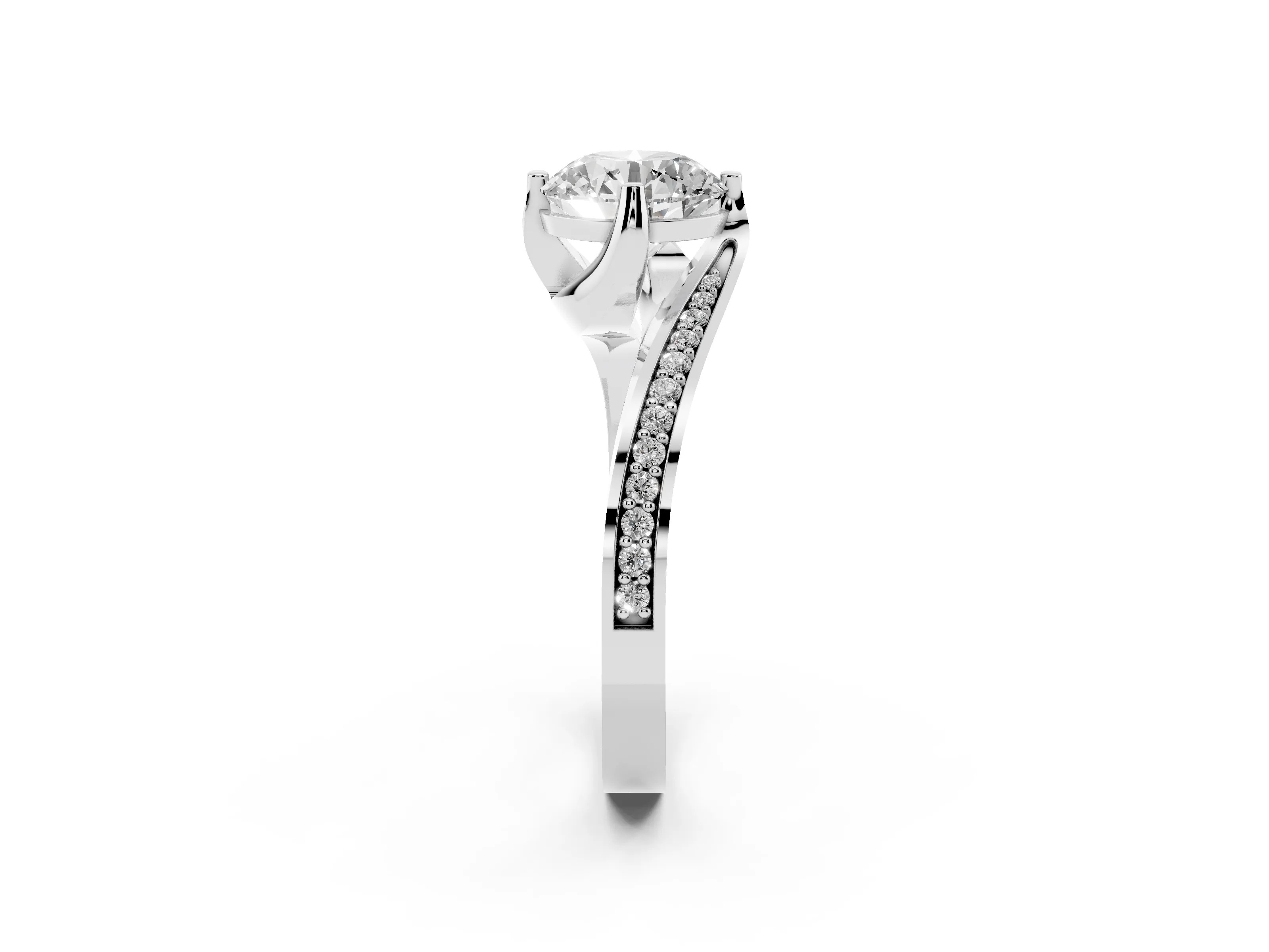 Round Cut Diamond Solitaire Ring Set in Platinum with Intertwined Pavé Twist Band