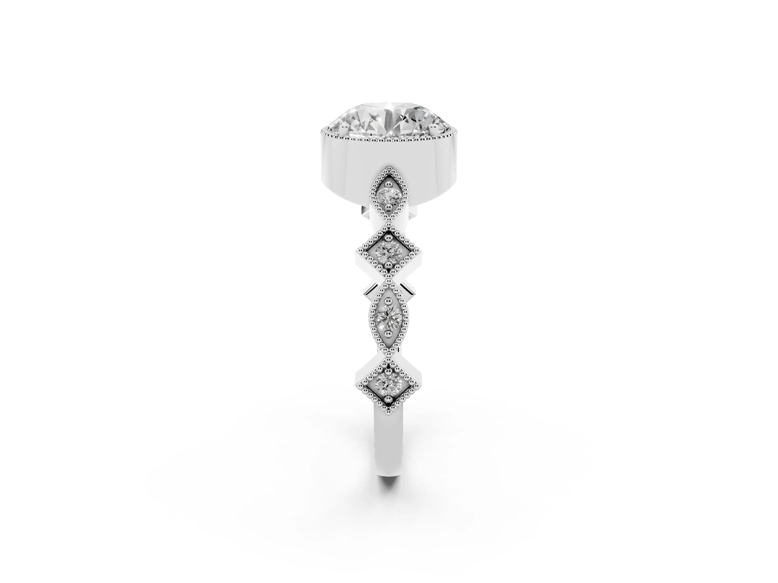 Round Cut Diamond Milgrain Marquise Twist Band Ring Set in Platinum with Prong Setting