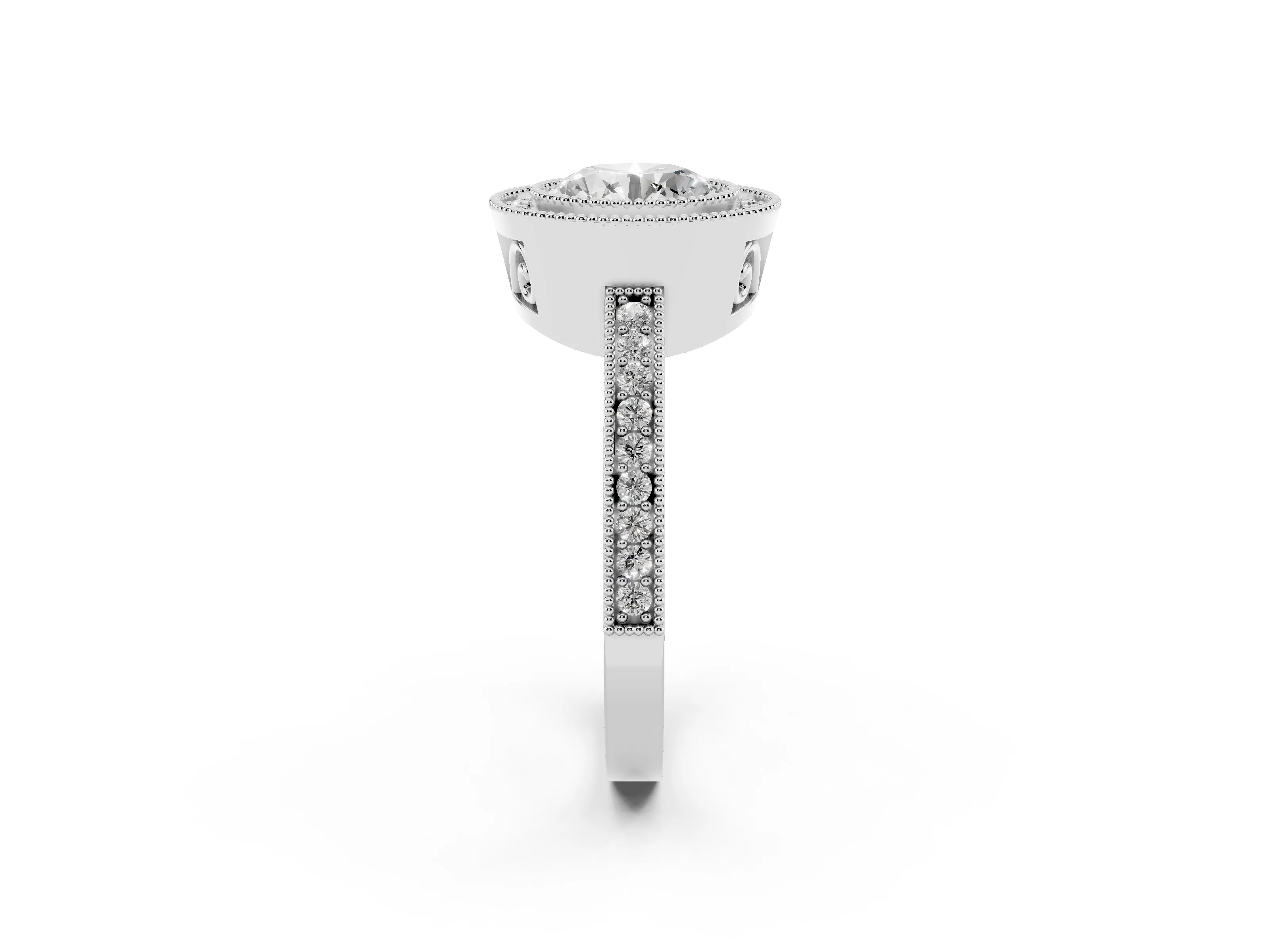 Round Cut Diamond Round Halo Ring Set in White gold with Pavé Band