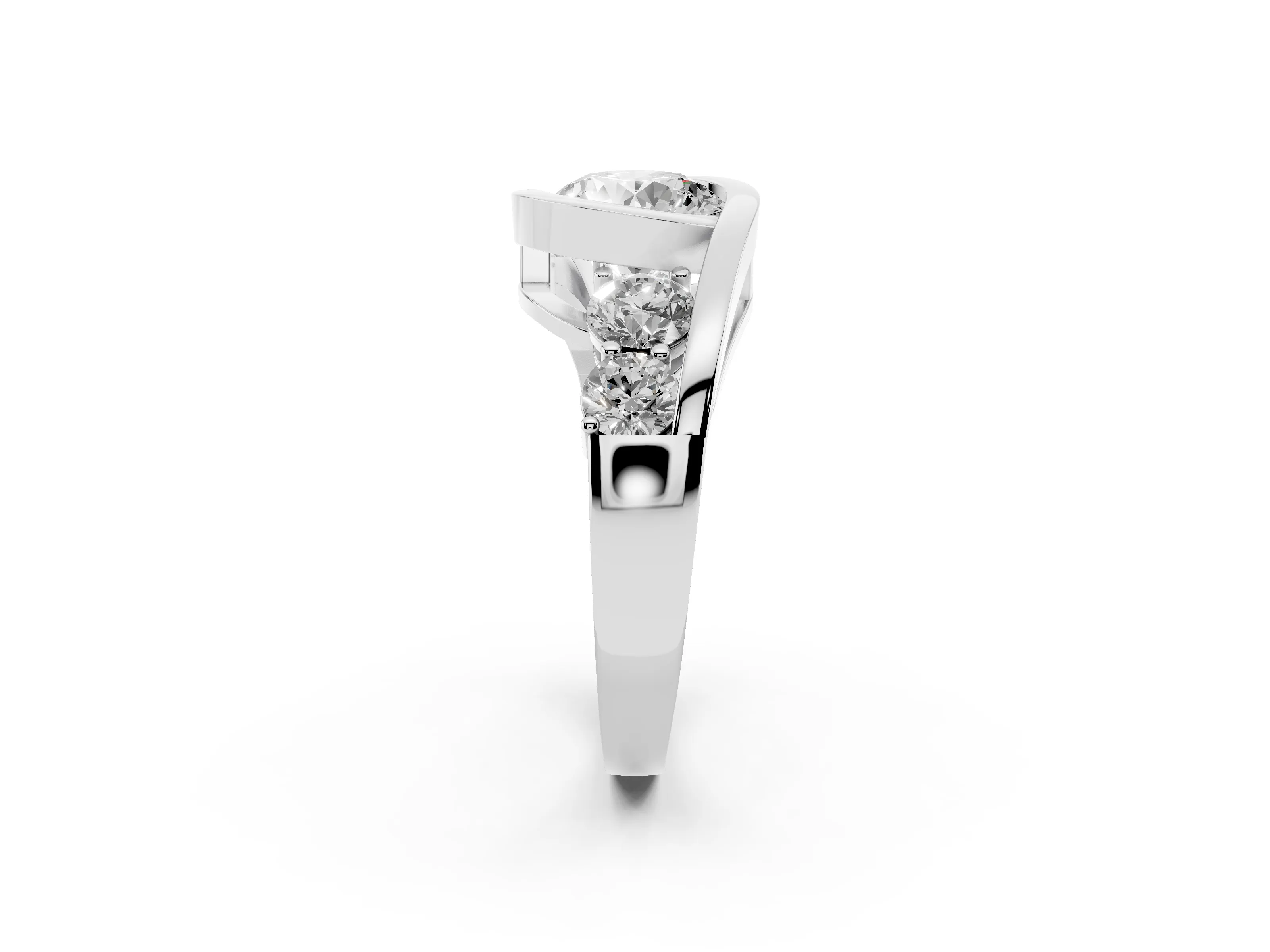 Round Cut Diamond Bezel Bypass Ring Set in Silver with Round Accents
