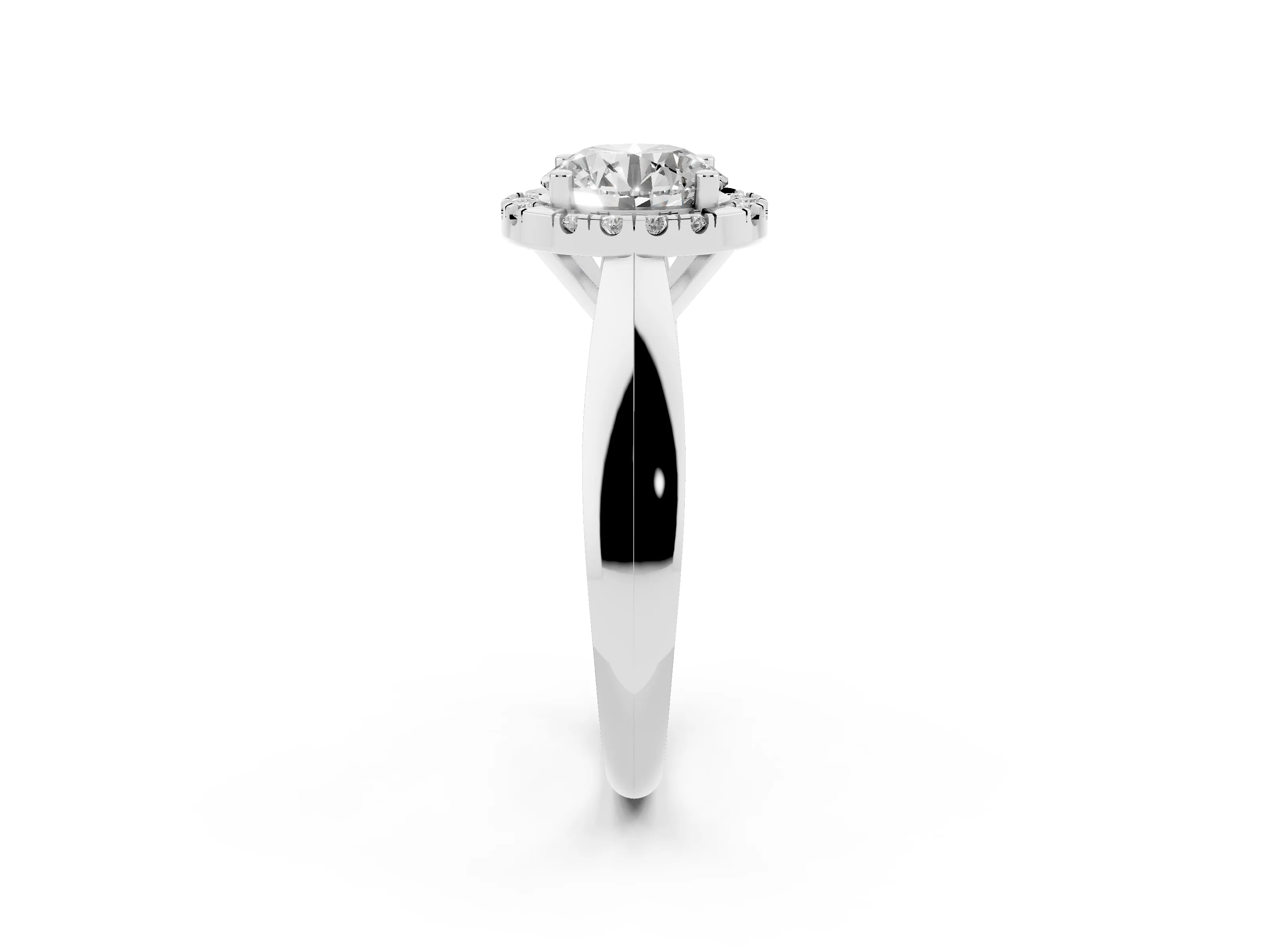 Round Cut Diamond Halo Solitaire Engagement Ring Set in Platinum with Square Band and Prong Setting