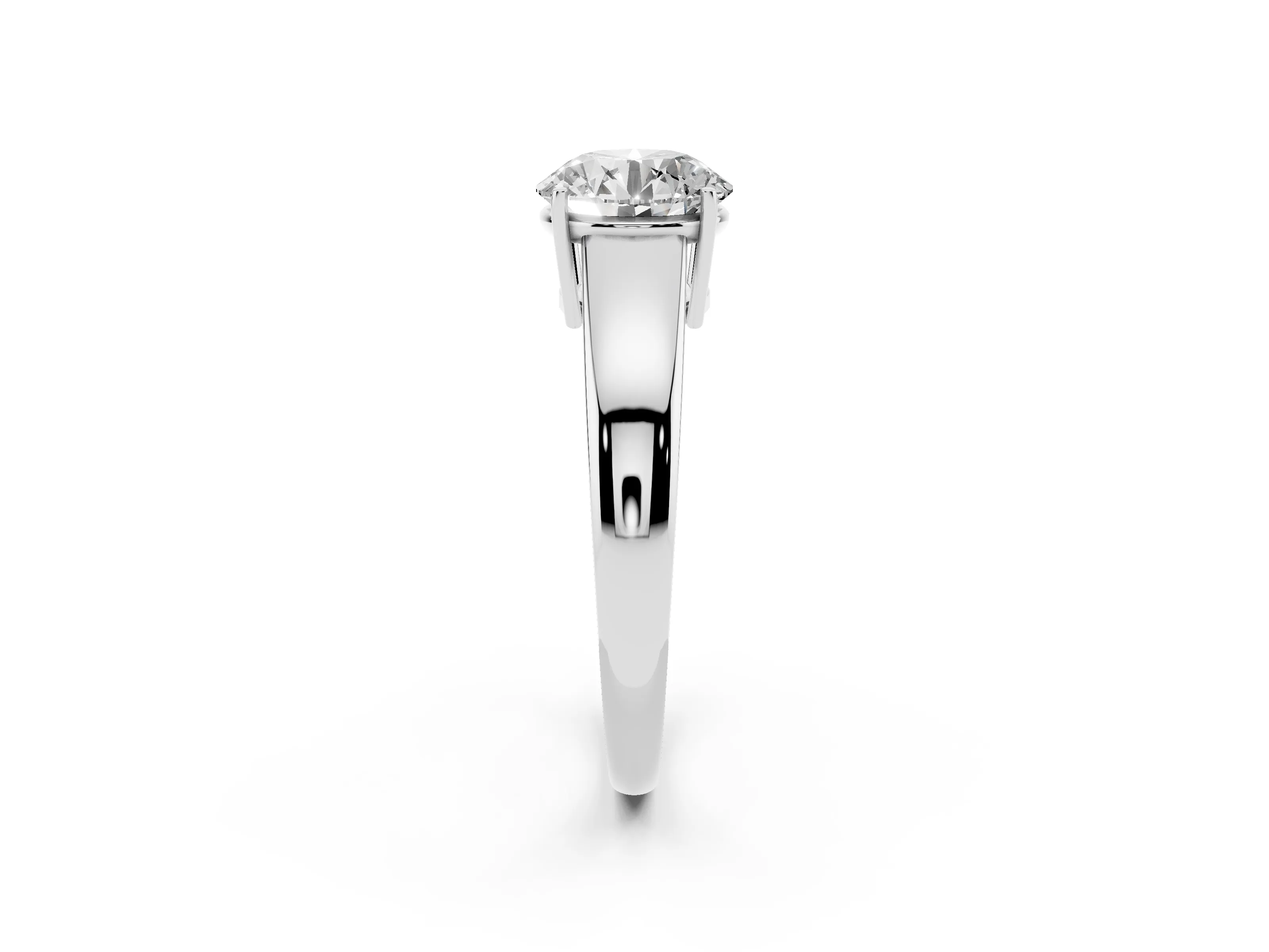 Round Cut Diamond Solitaire Ring Set in Silver with Tapered Band and Prong Setting