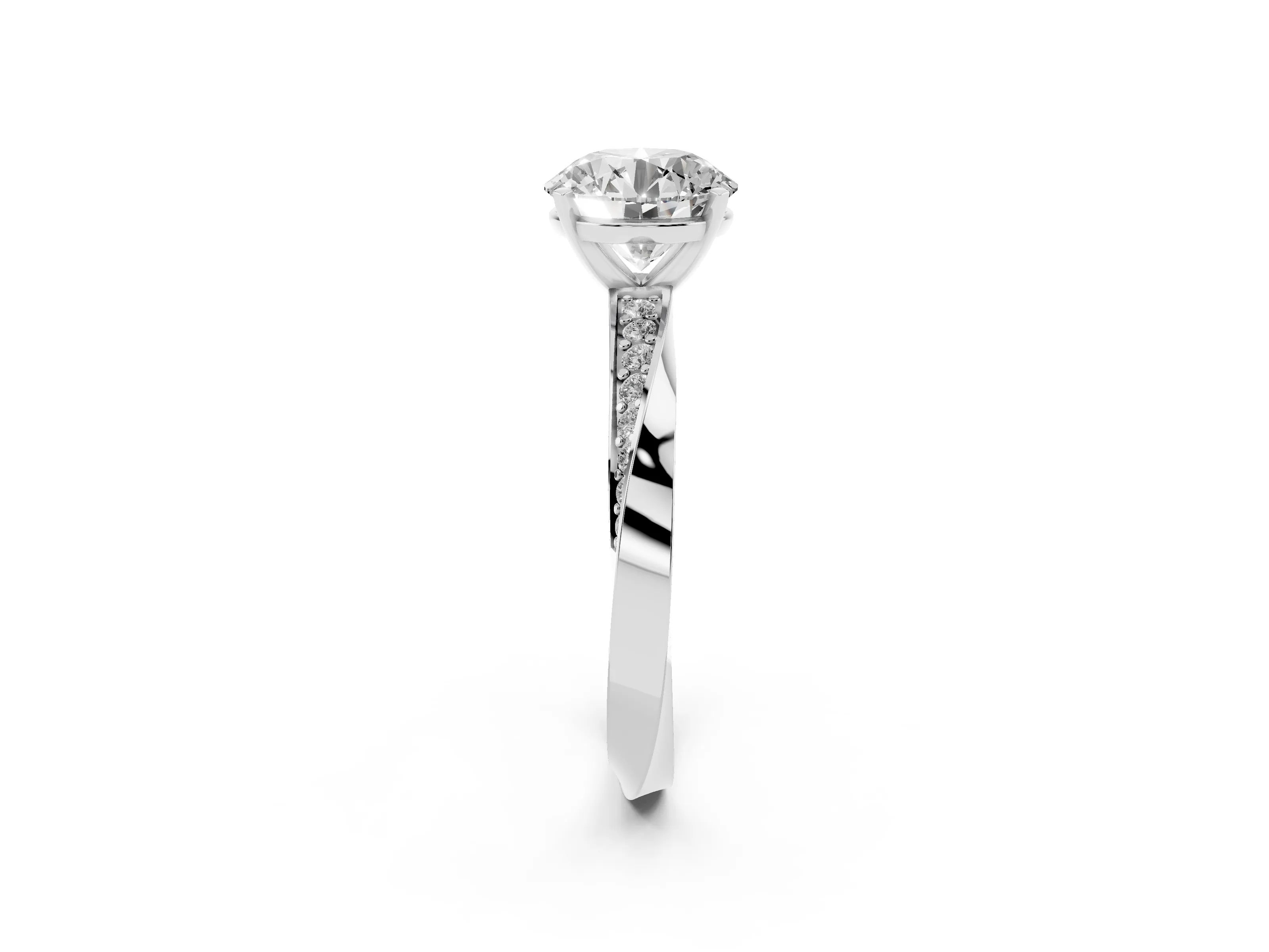 Round Cut Diamond Engagement Ring Set in White gold with Side Stone Accents and Prong Setting