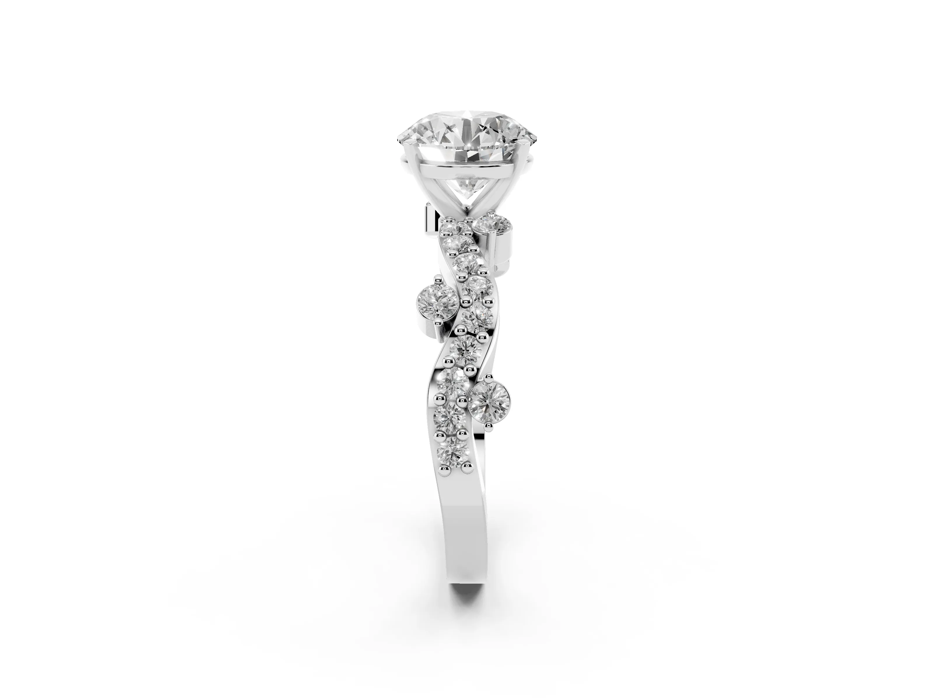 Round Cut Diamond Solitaire Twisted Band Set in White gold with Pavé Setting