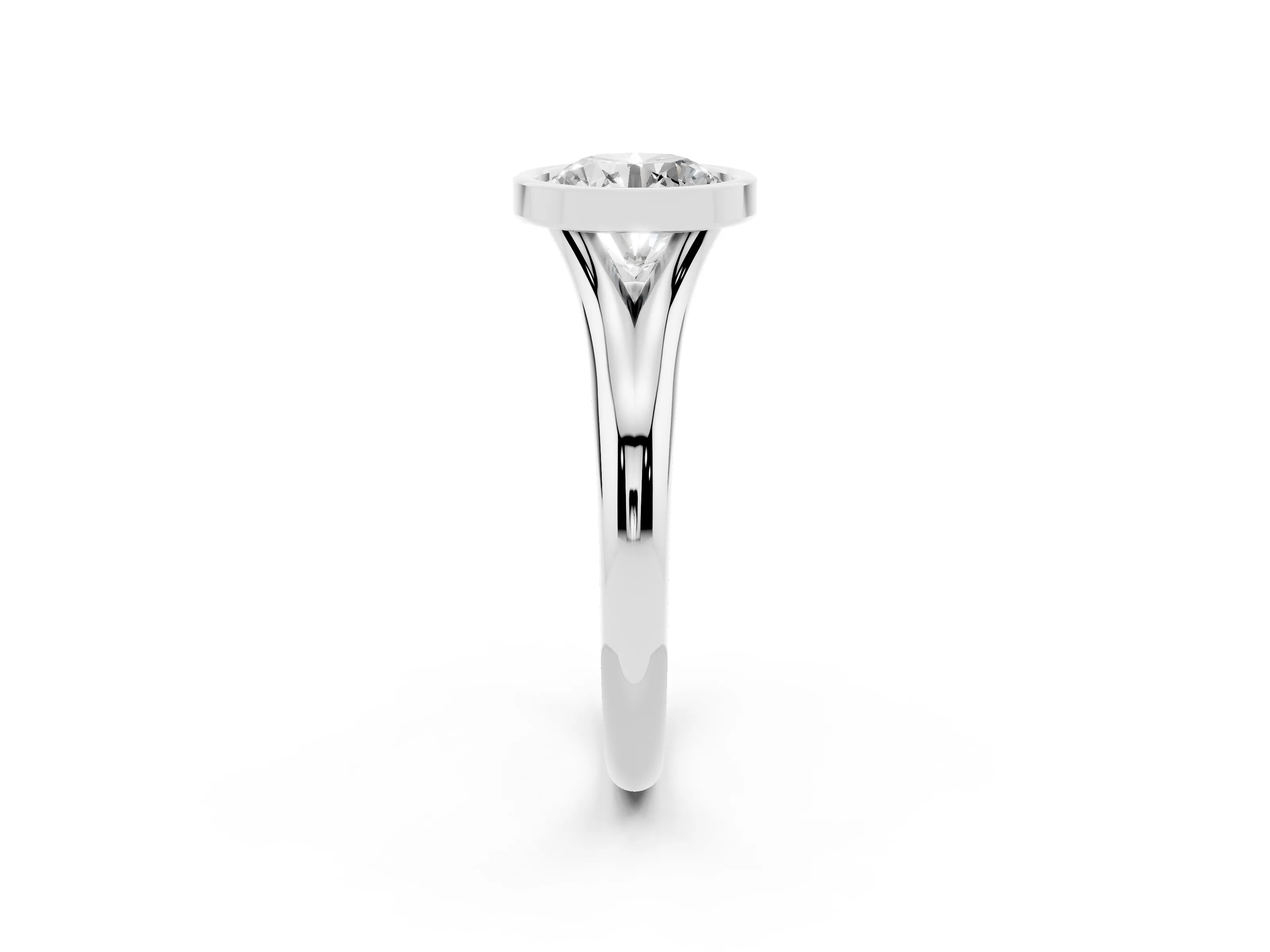 Bezel Set Round Cut Diamond Solitaire Ring Set in Platinum with Smooth Band