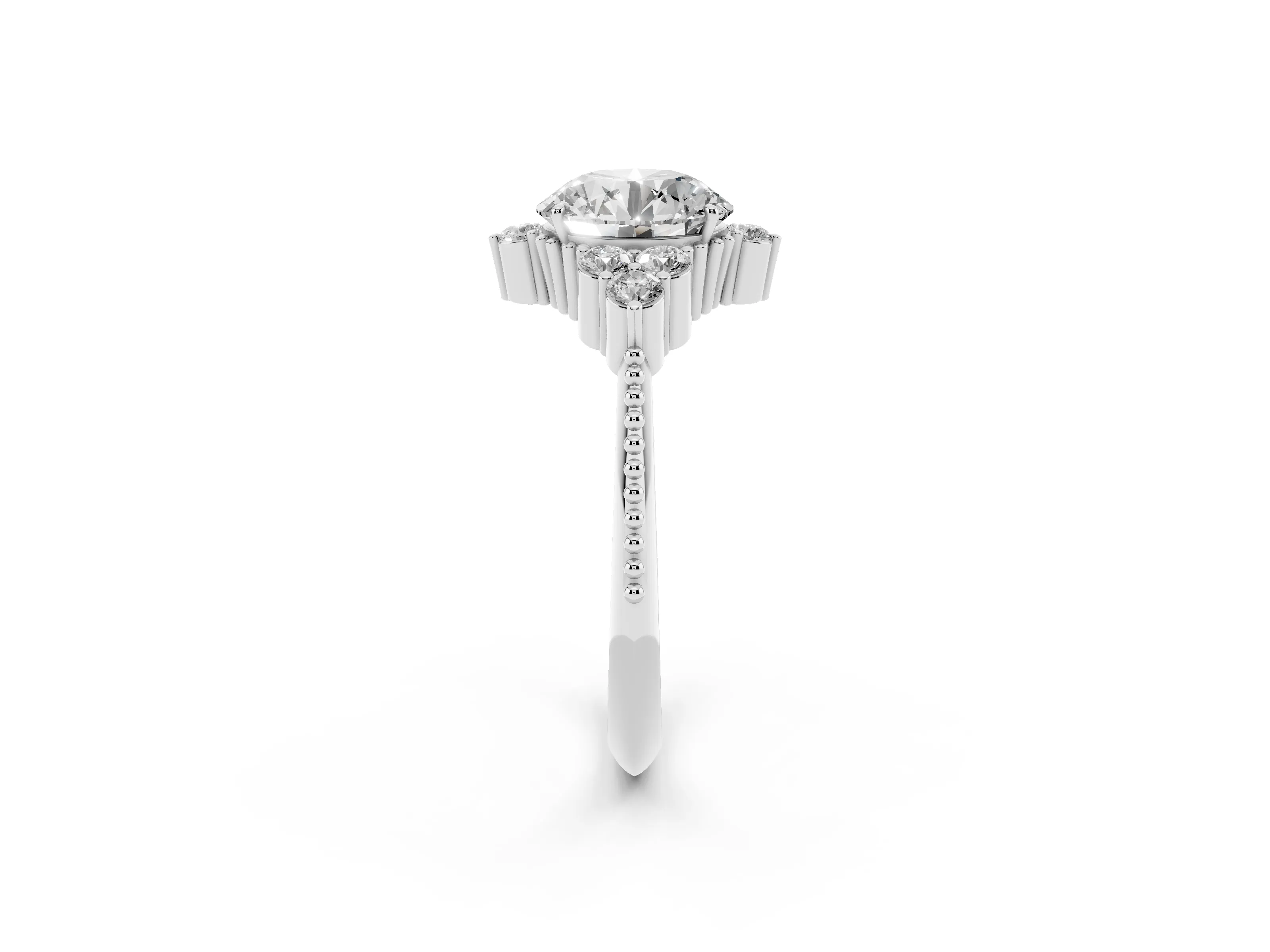 Round Cut Diamond Cluster Ring Set in Platinum with Beaded Band