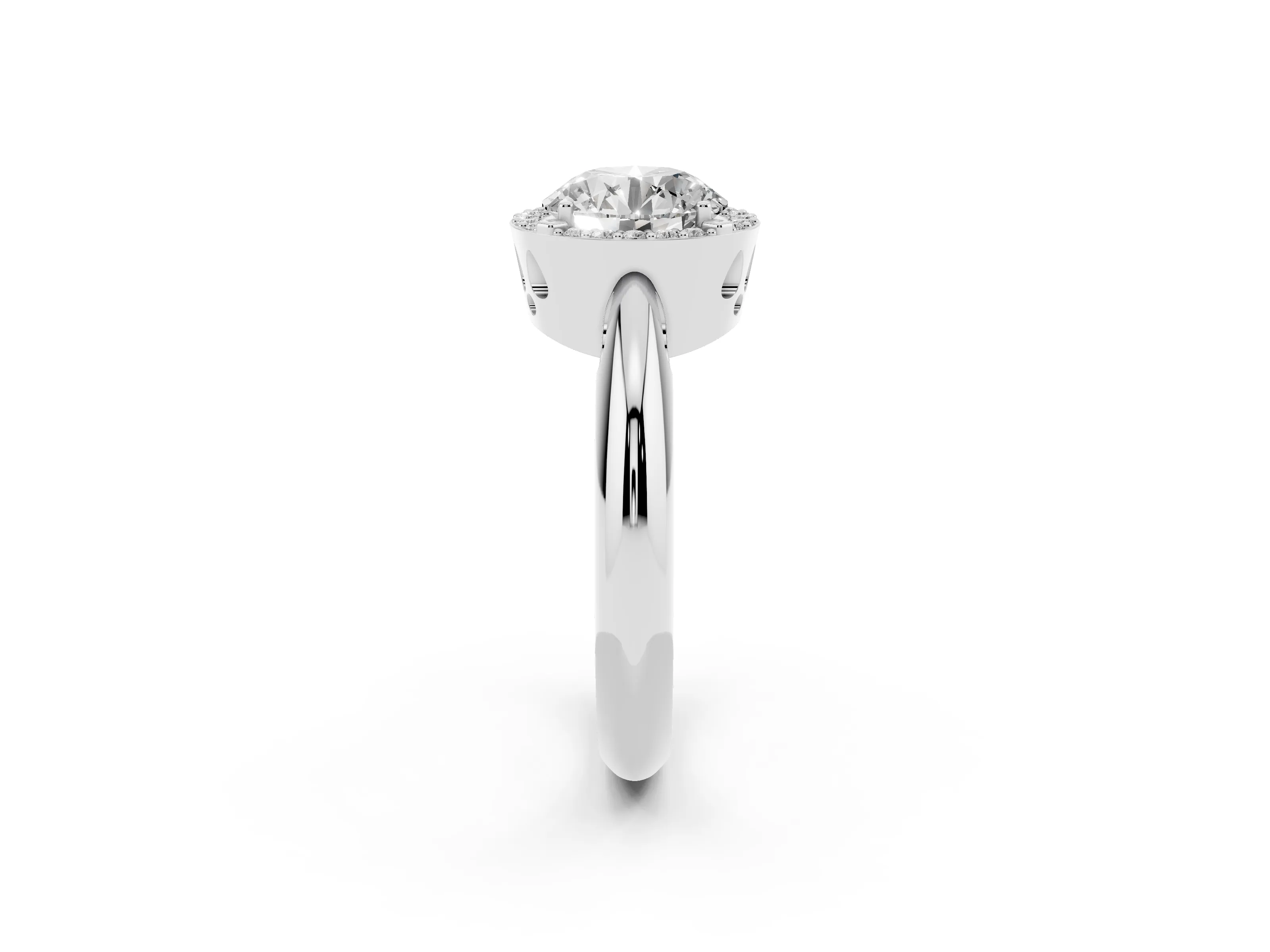 Round Cut Diamond Halo Engagement Ring Set in Silver with Plain Split Shank and Prong Setting