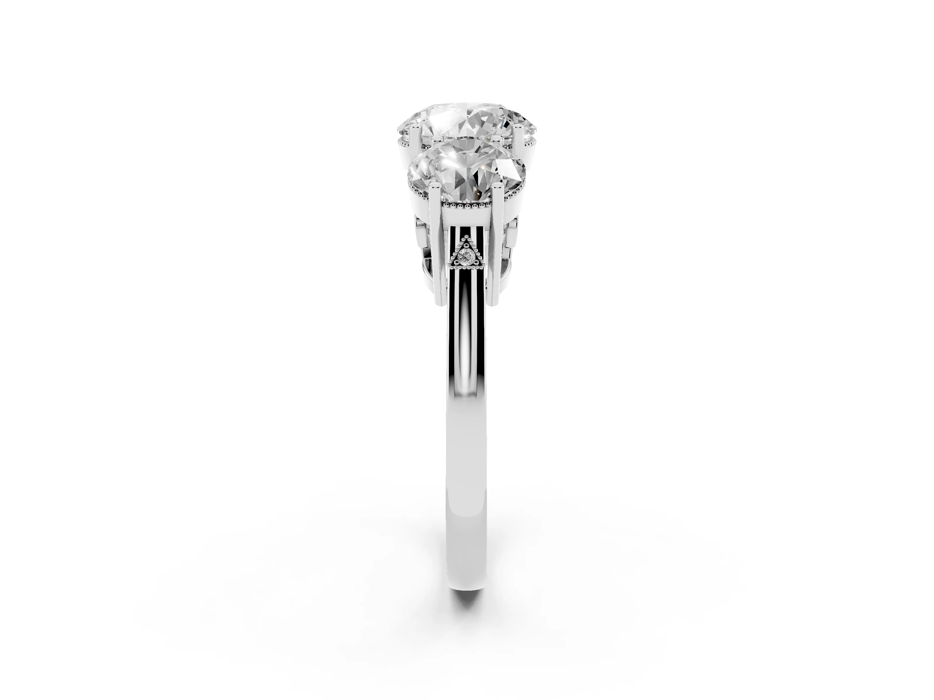 Round Cut Diamond Three-Stone Engagement Ring Set in Silver with Polished Band