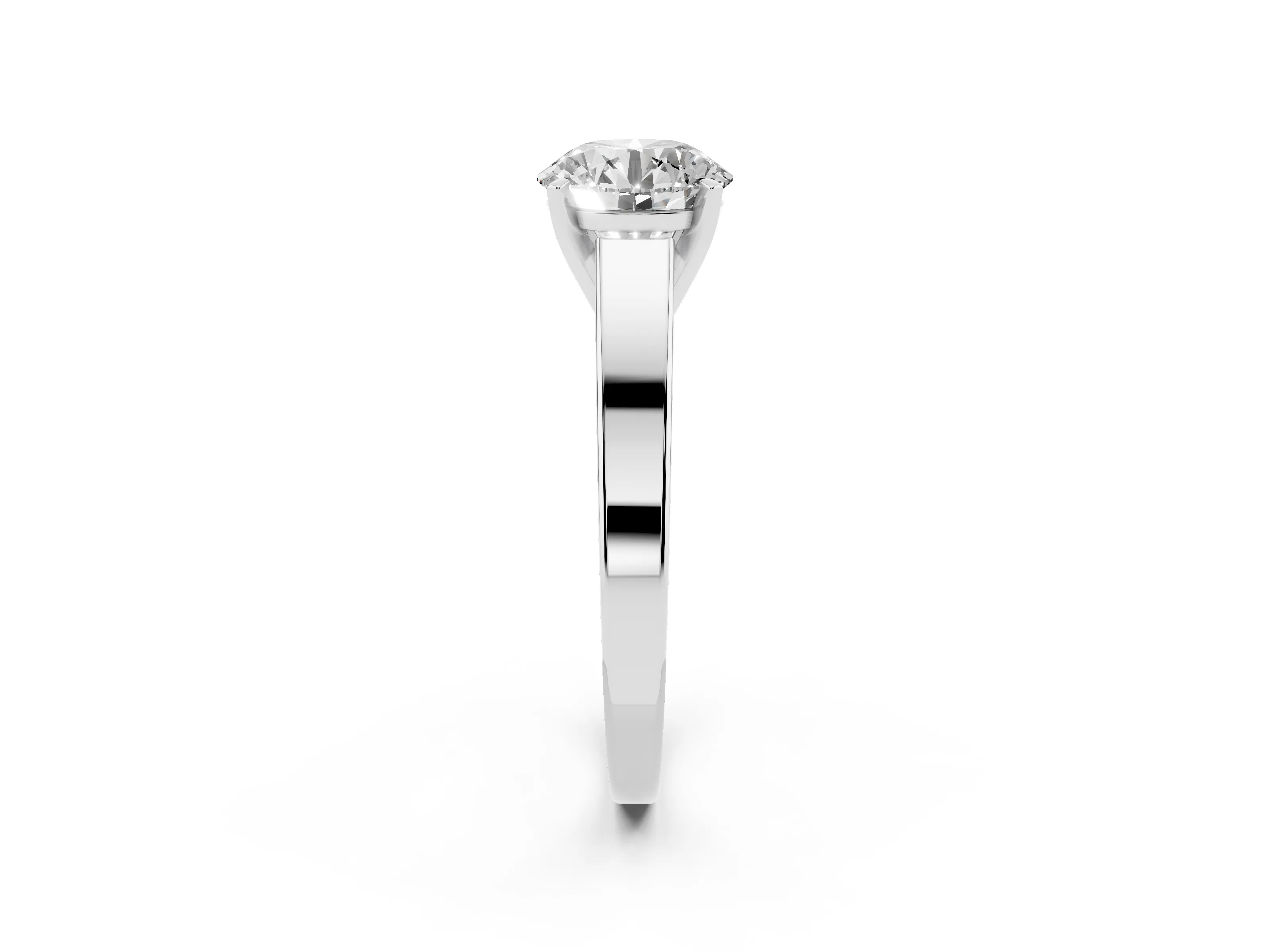 Round Cut Diamond Solitaire Engagement Ring Set in White gold with Prong Setting and Tapered Band