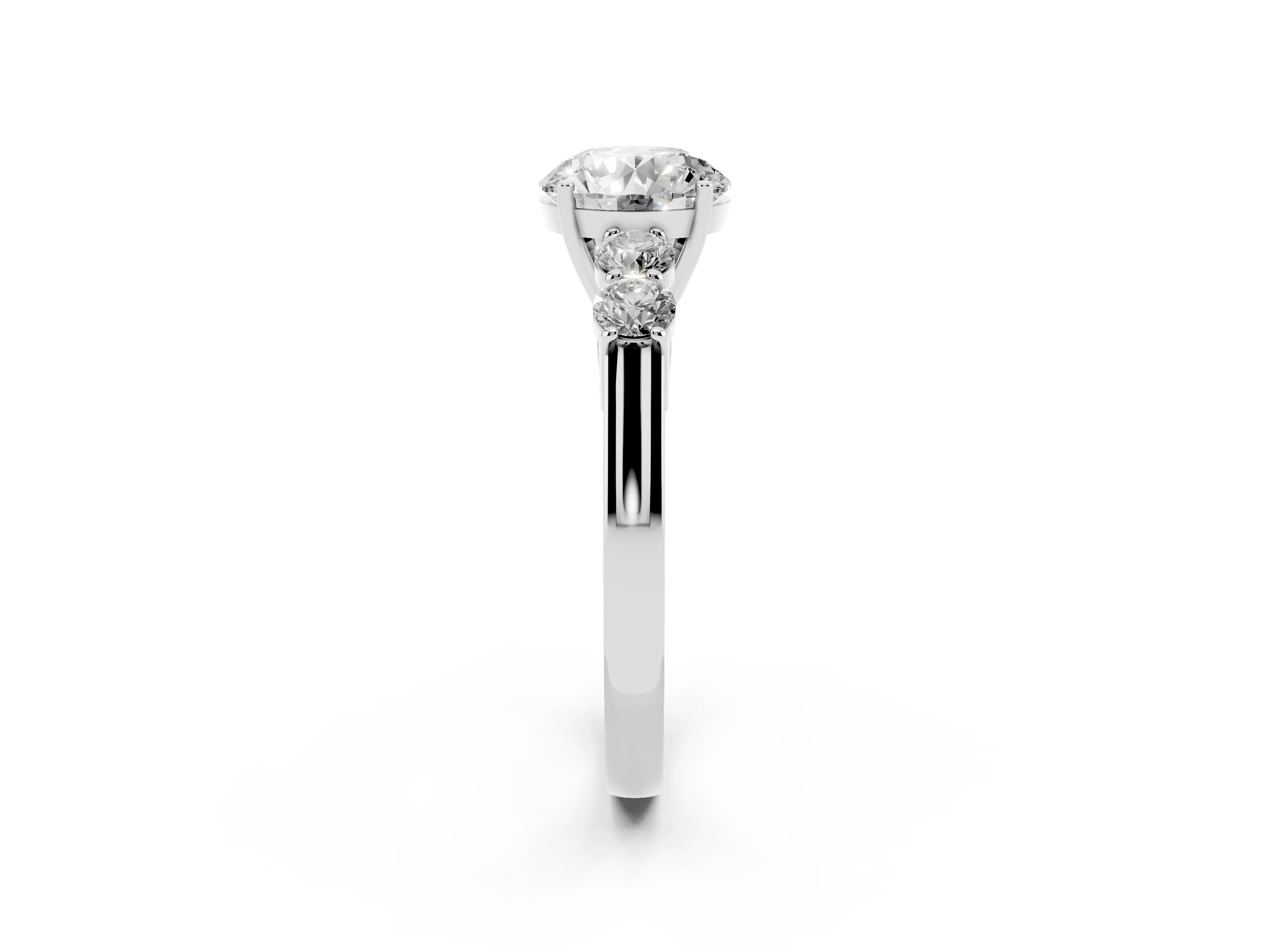 Round Cut Diamond Five-Stone Prong Set Band Ring Set in Platinum with Polished Band