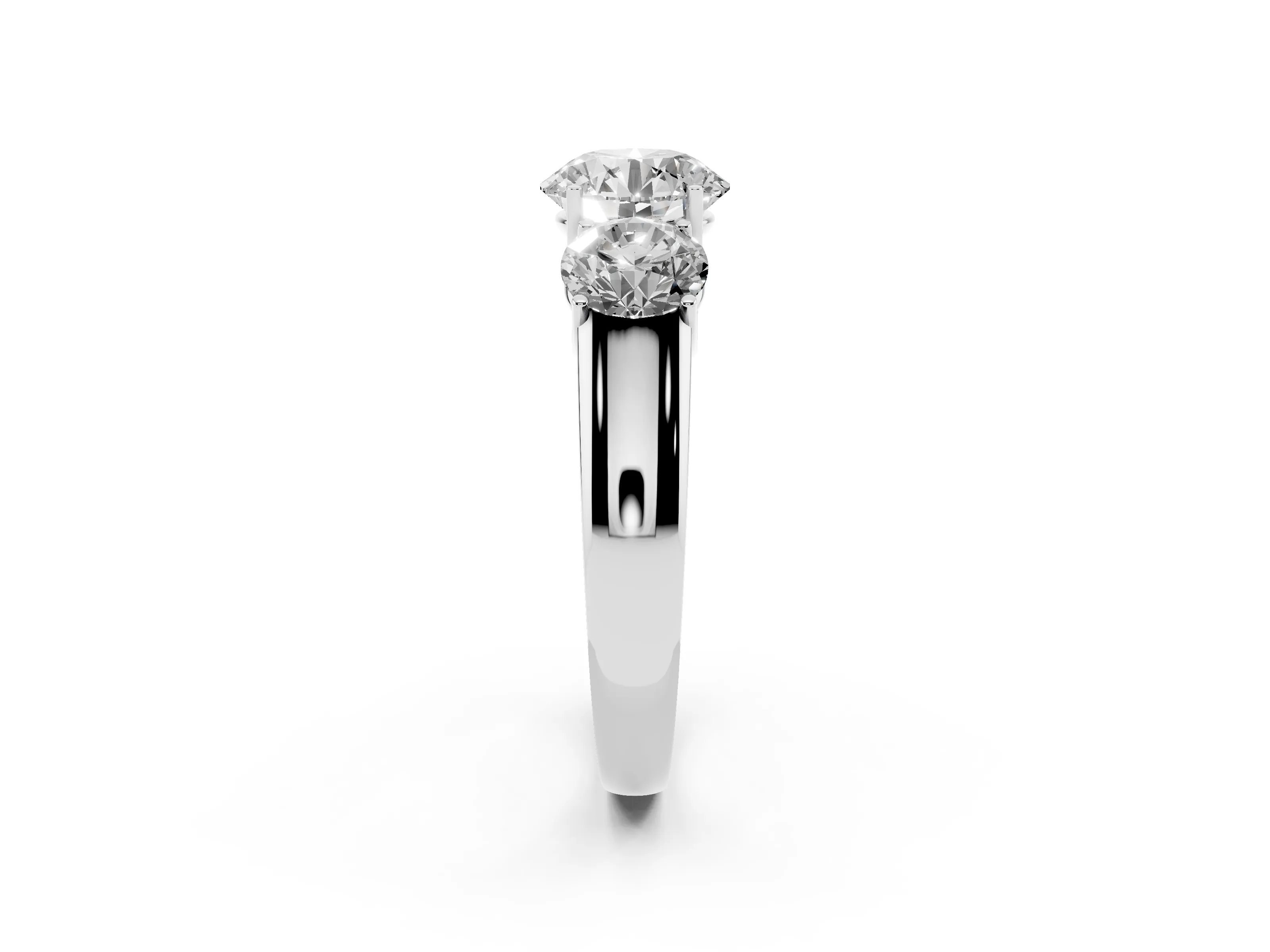 Three-Stone Round Cut Diamond Ring Set in Silver with Matching Prong Settings and Plain Band
