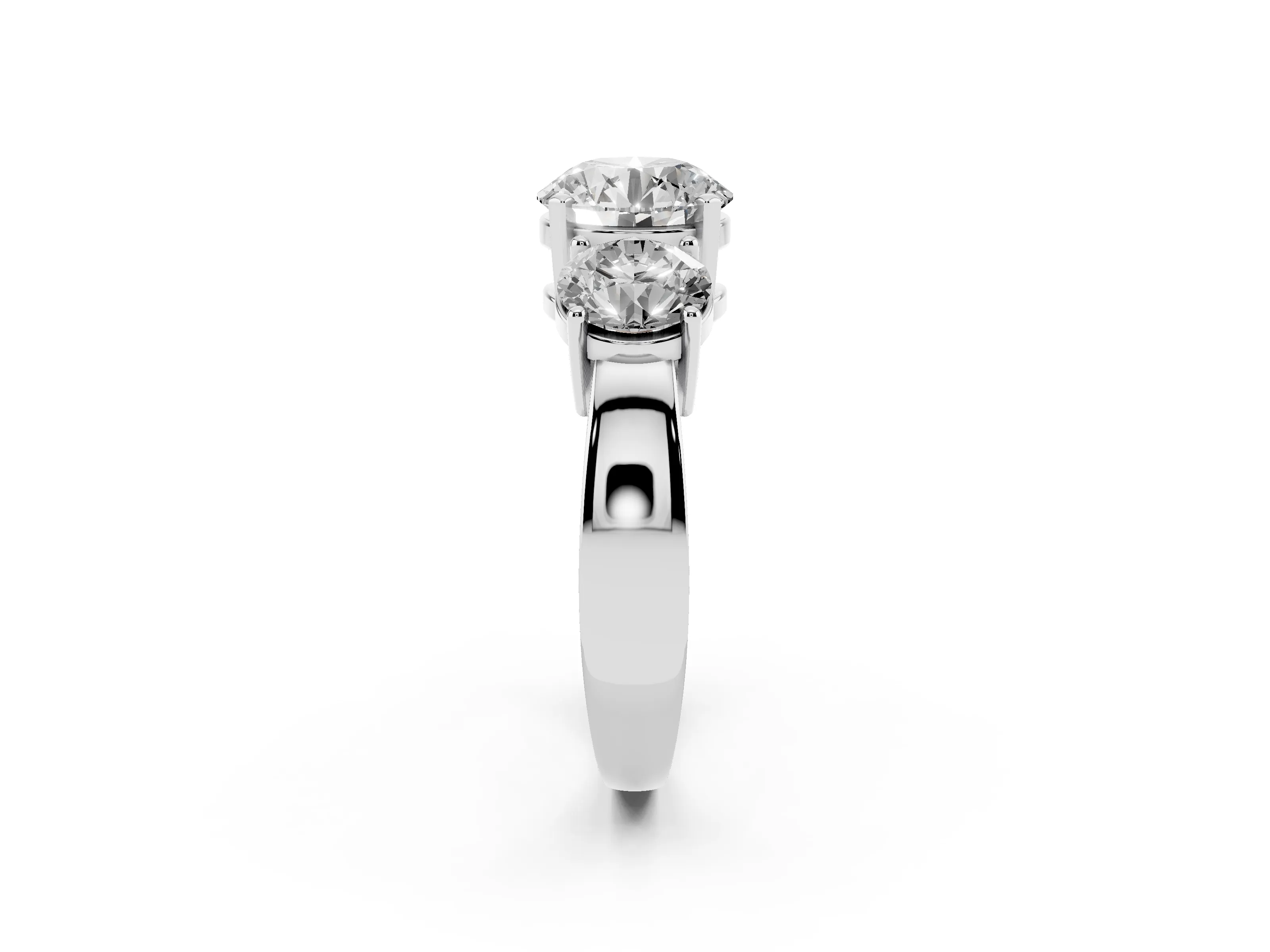 Round Cut Diamond Three-Stone Ring Set in White gold with Round Side Stones and Classic Band