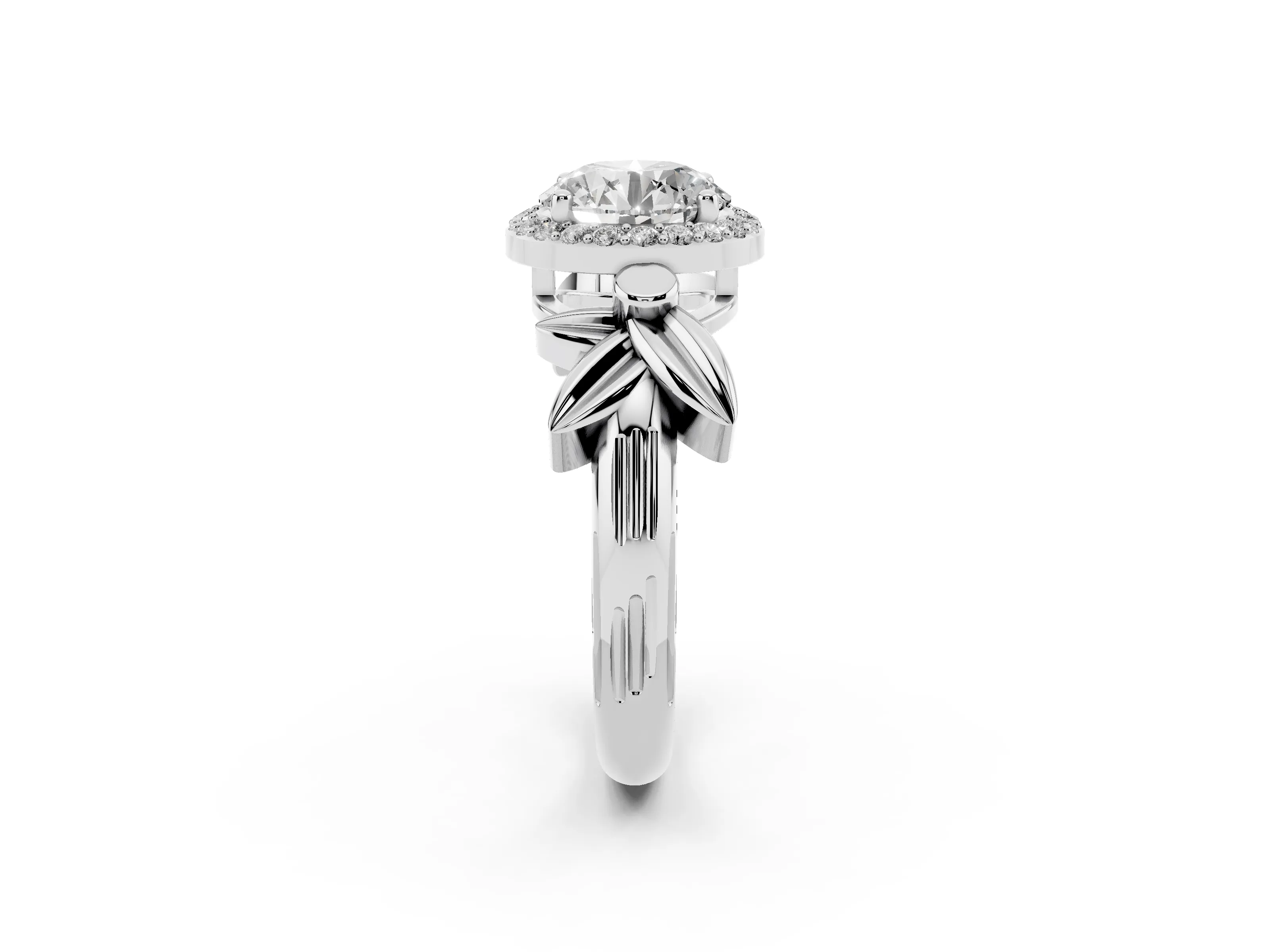 Round Cut Diamond Halo Floral Band Ring Set in Silver with Prong Setting